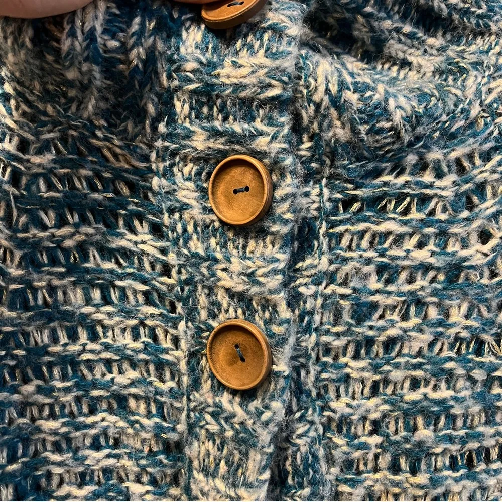 Free People Green & White Sweater Cardigan 3/4 Sleeves - Image 5