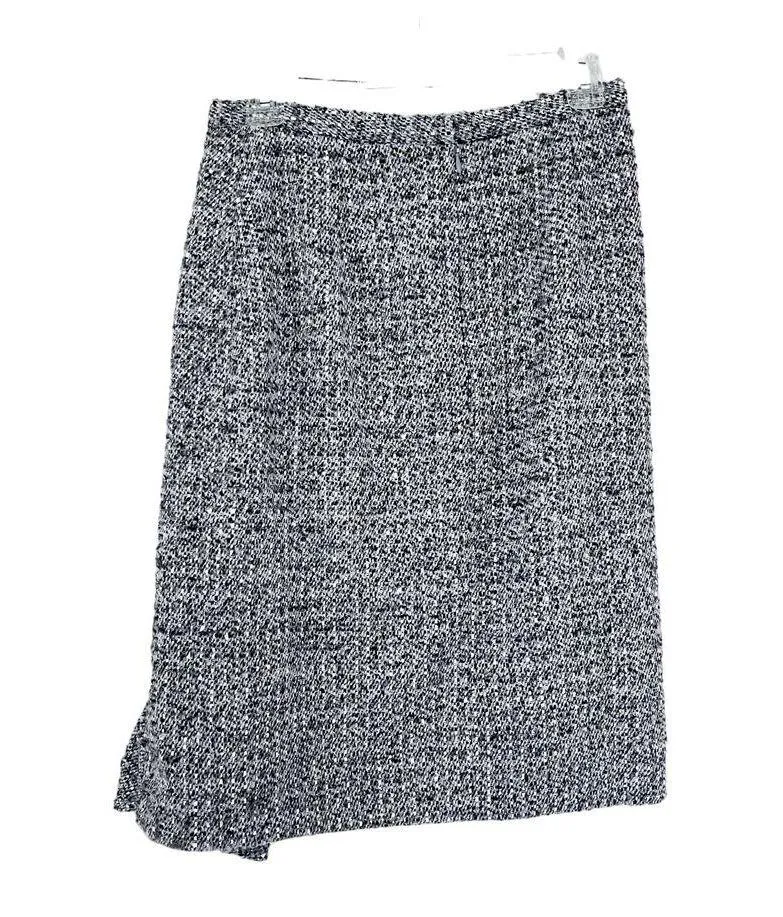 Oscar de la Renta Black White Tweed Ruffled Knee Length Pencil Skirt Size 8 - Image 7