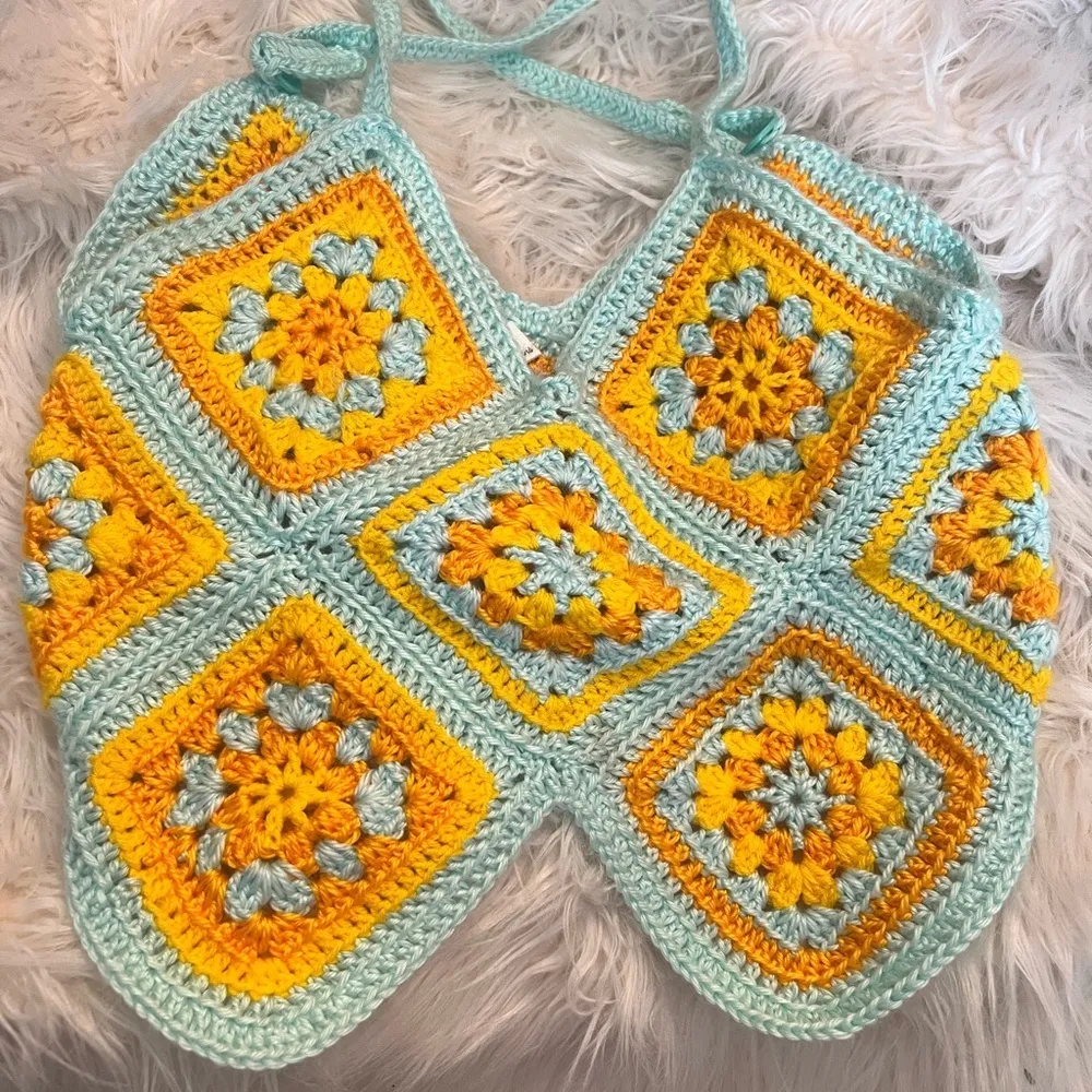 Crochet Granny Square top halter or tank Yellow - Image 2