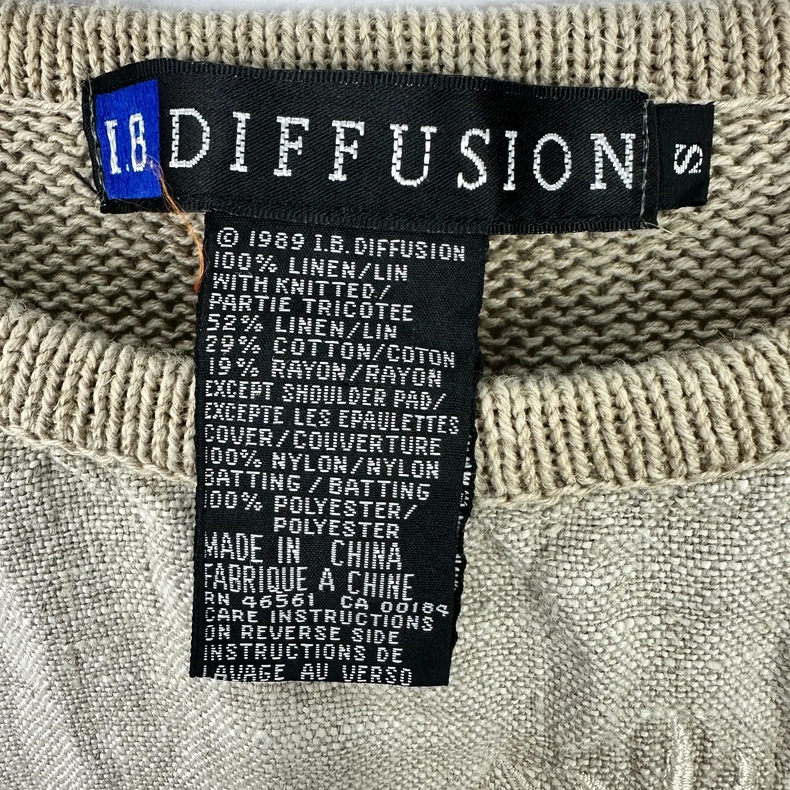 Vintage IB Diffusion Linen Sweater Medium Beige Embroidered Boho Whimsigoth Tan - Image 2