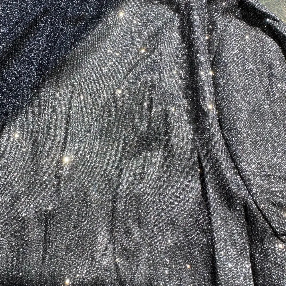 Symphony Shimmer Belted Asymmetrical Flare Hem V-neck Dress Black/Silver Size 2X - Image 14