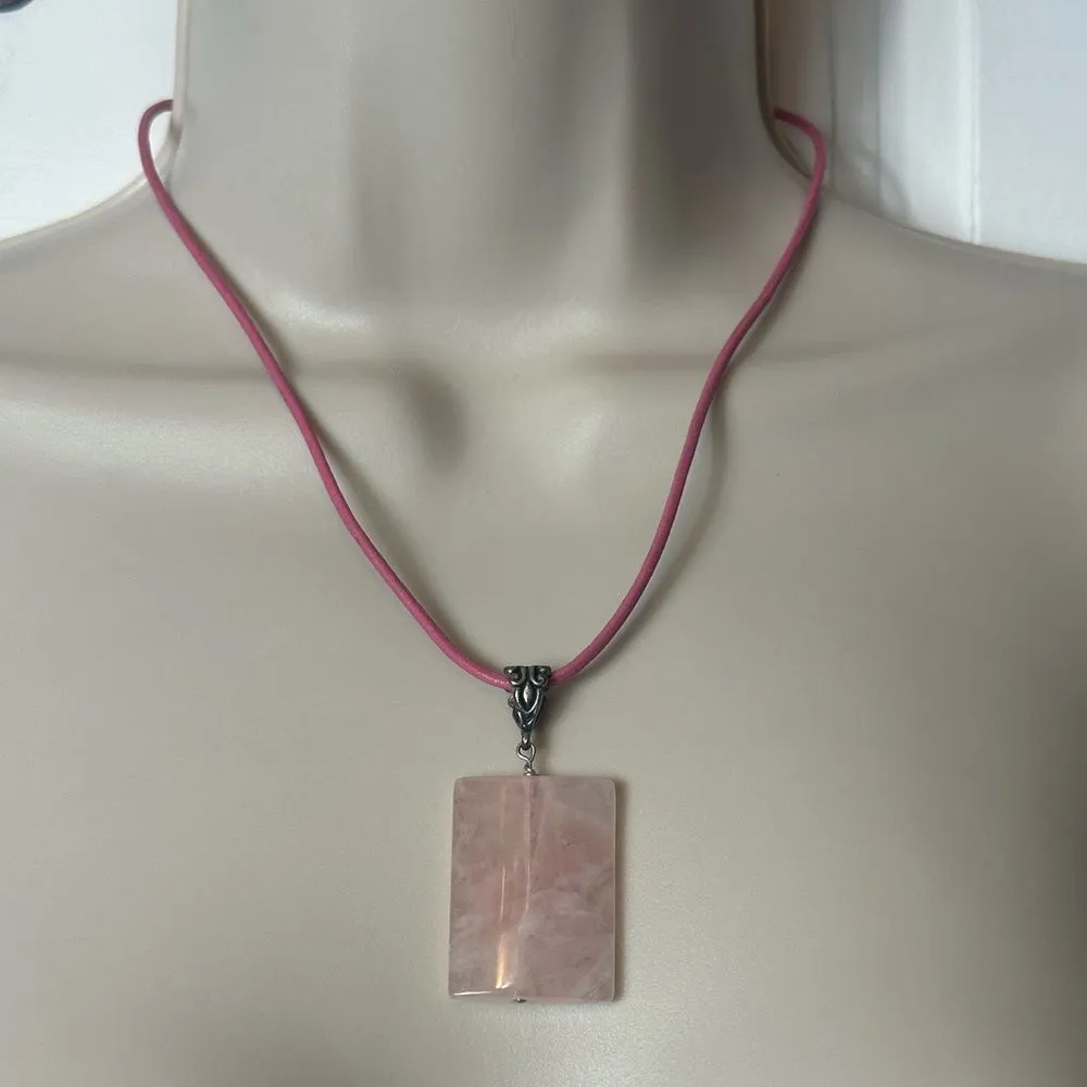 Vintage Rose Quartz Pendant Necklace‎ Pink - Image 2