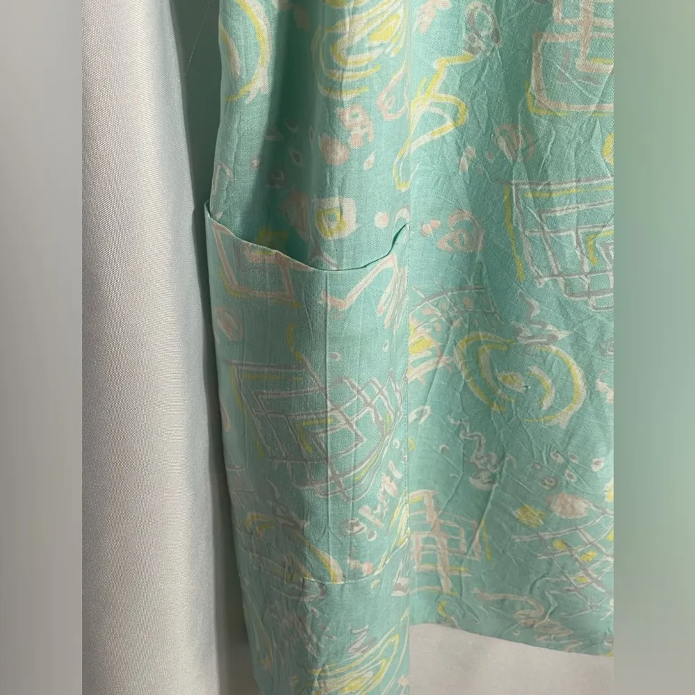 Vintage Gilligan & O’Malley Sleeveless House Dress Abstract Pastel Print U.S.A. Green Size M - Image 2