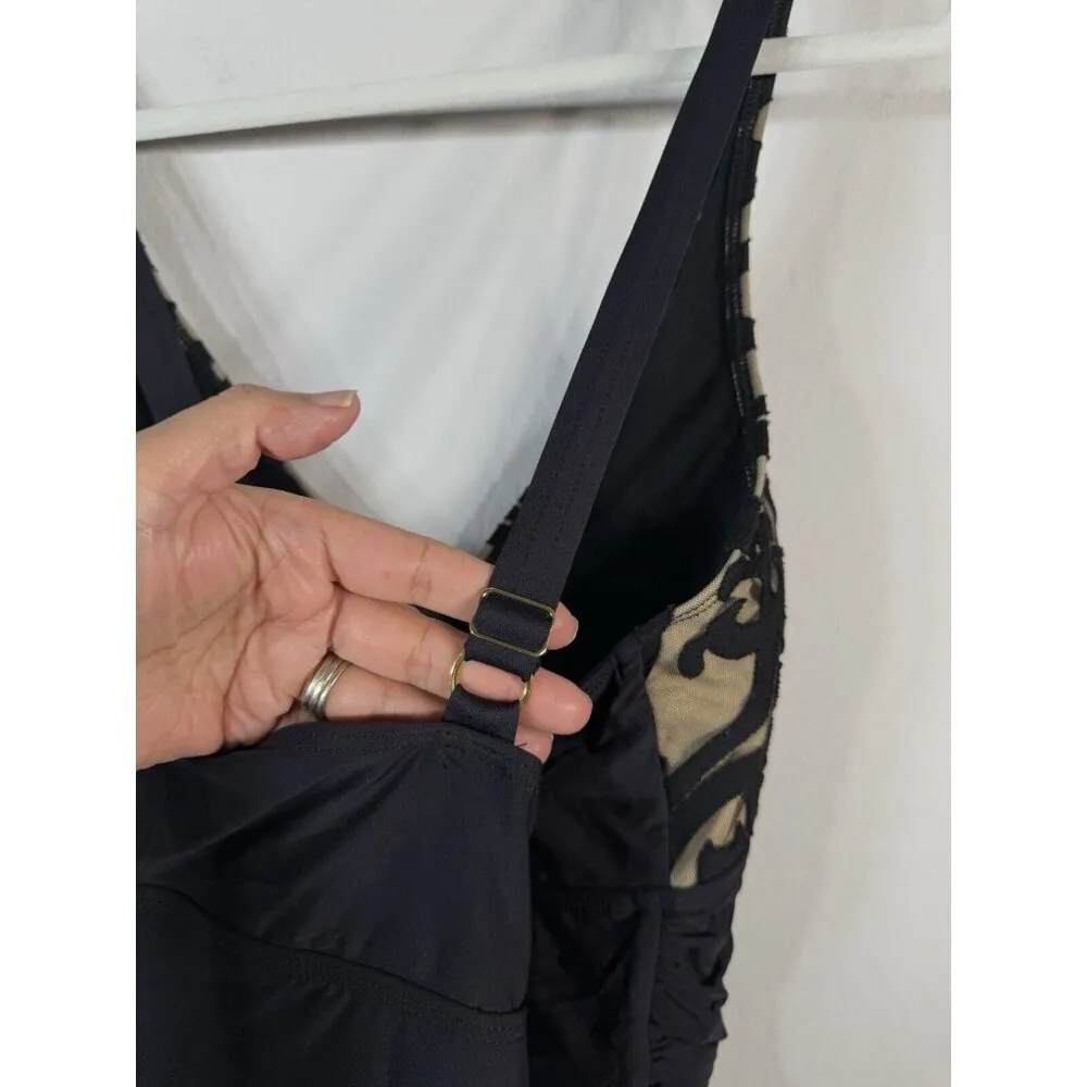 Alex Marie Mysterious Burnout One Piece Swim Suit Beige Black Paisley Women’s 16 - Image 8