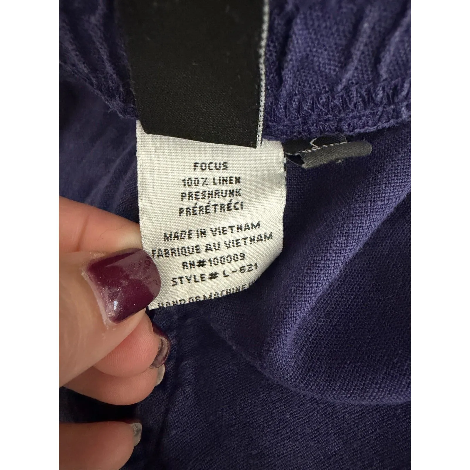 Focus Casual Life Linen Navy Blue Flowy Wide Leg Pants Size Small - Image 6