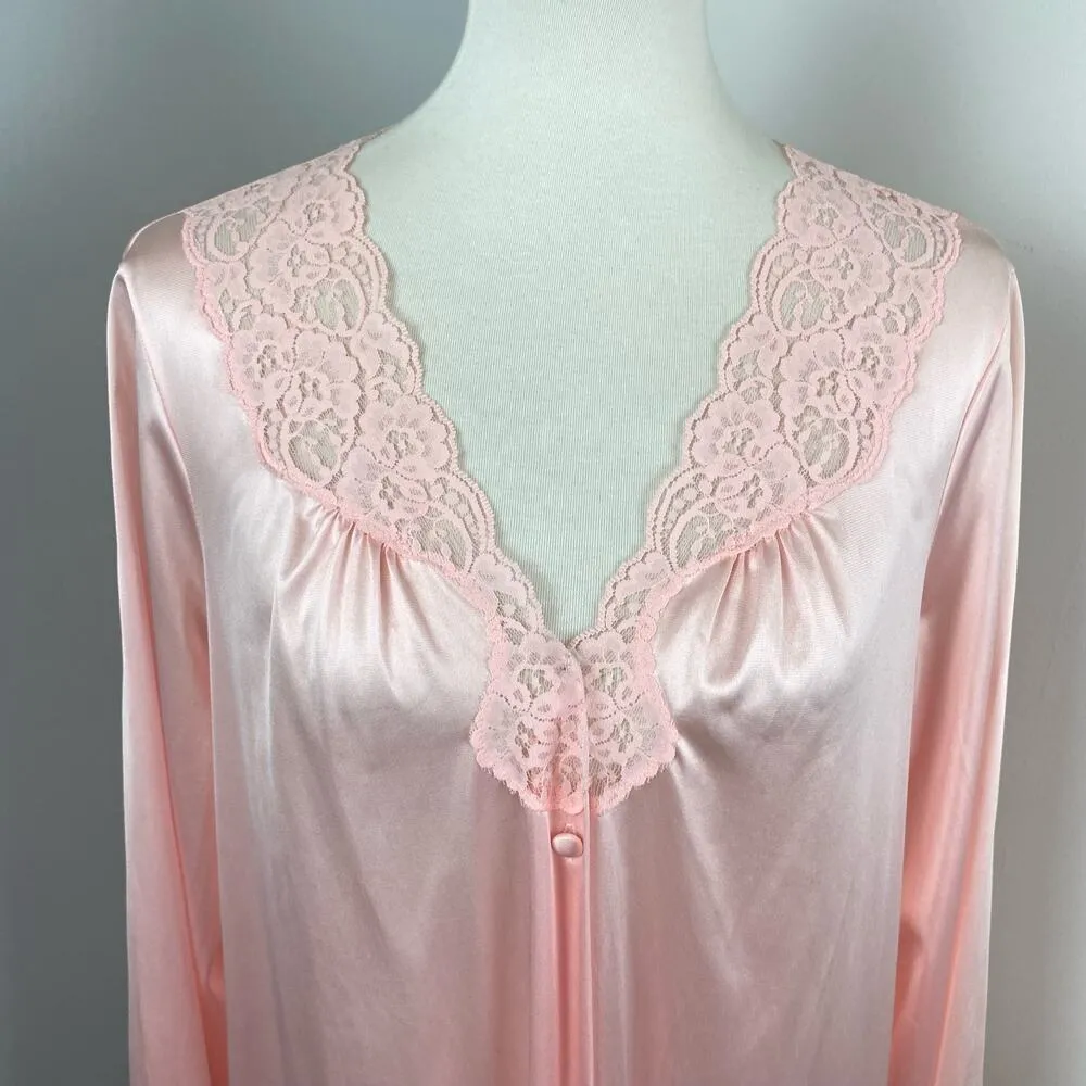 Vanity Fair Vintage Soft Pink Long Sleeve Sleep Shirt/Robe Large - Image 2