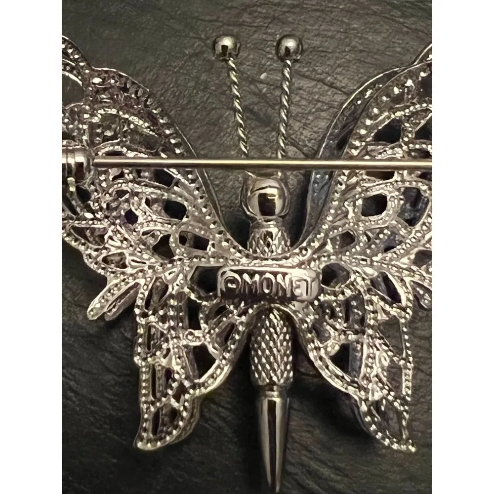 Vintage Monet Silver Tone butterfly pin brooch filagree wings Signed - Image 4