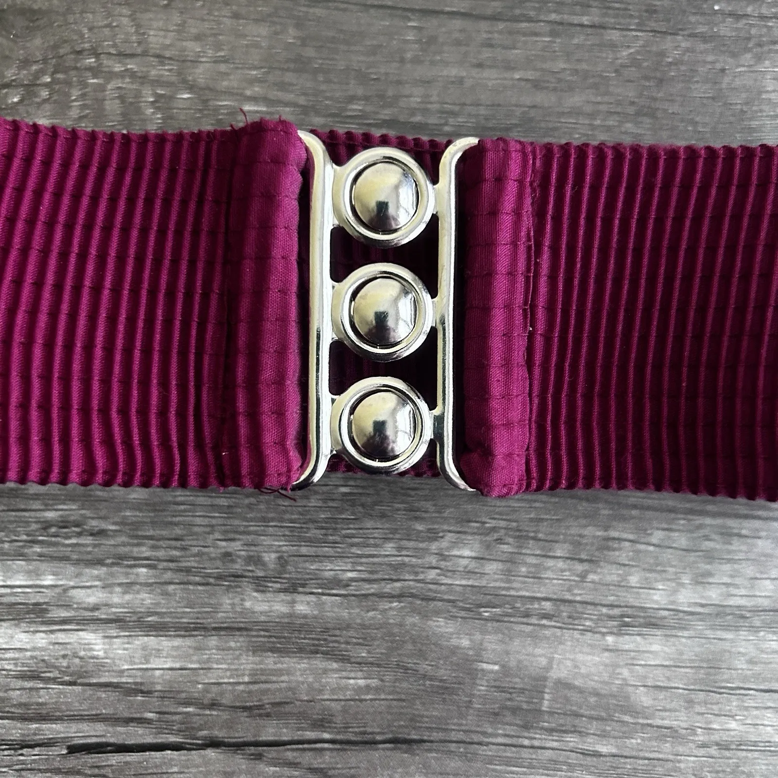 VTG 80s Malco Modes Belt XL Maroon Wide Elastic Cinch‎ Metal Buckle Retro Dance Red - Image 3