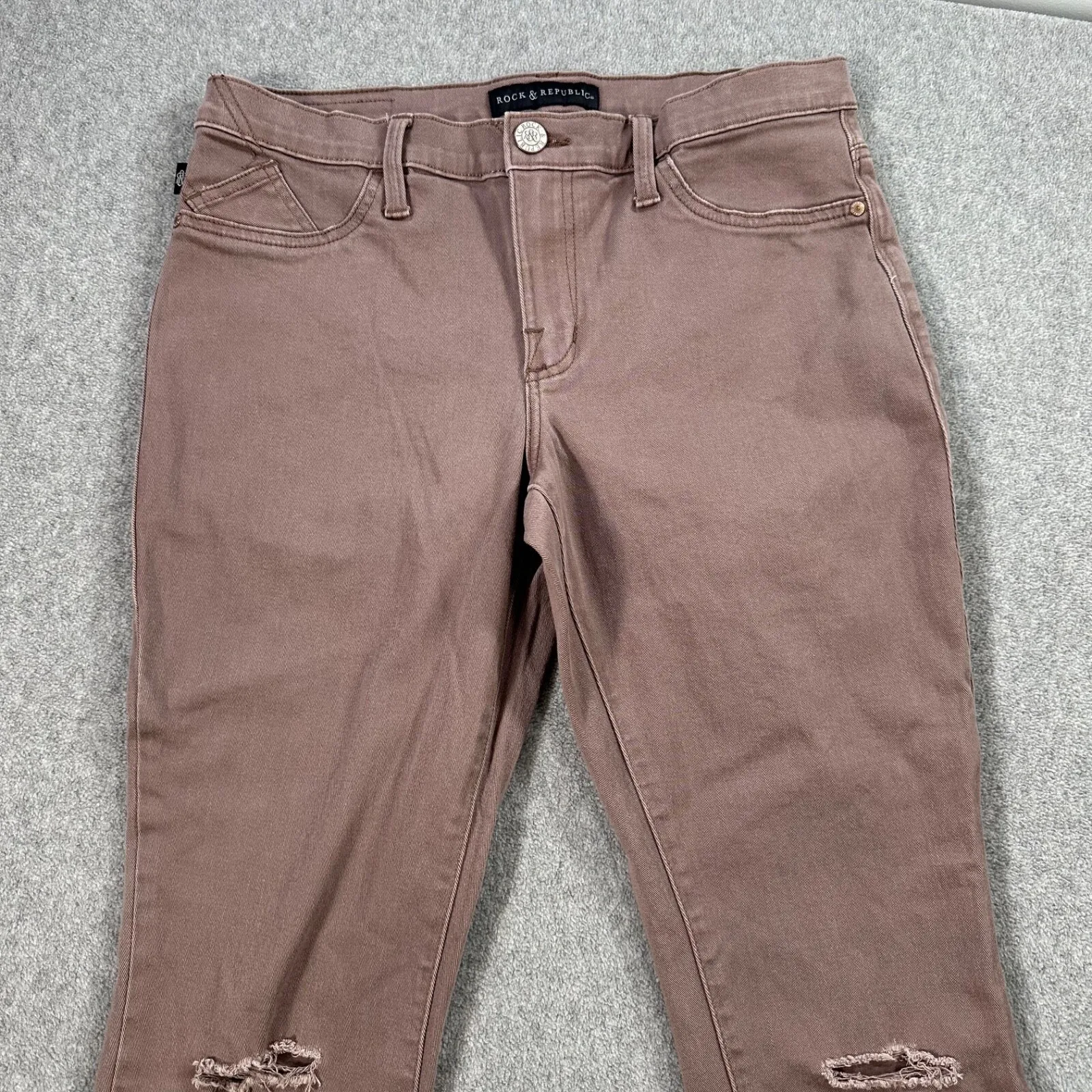Rock & Republic Kashmere Taupe Brown Ripped Skinny Jeans Women's 12 Mid Rise - Image 3