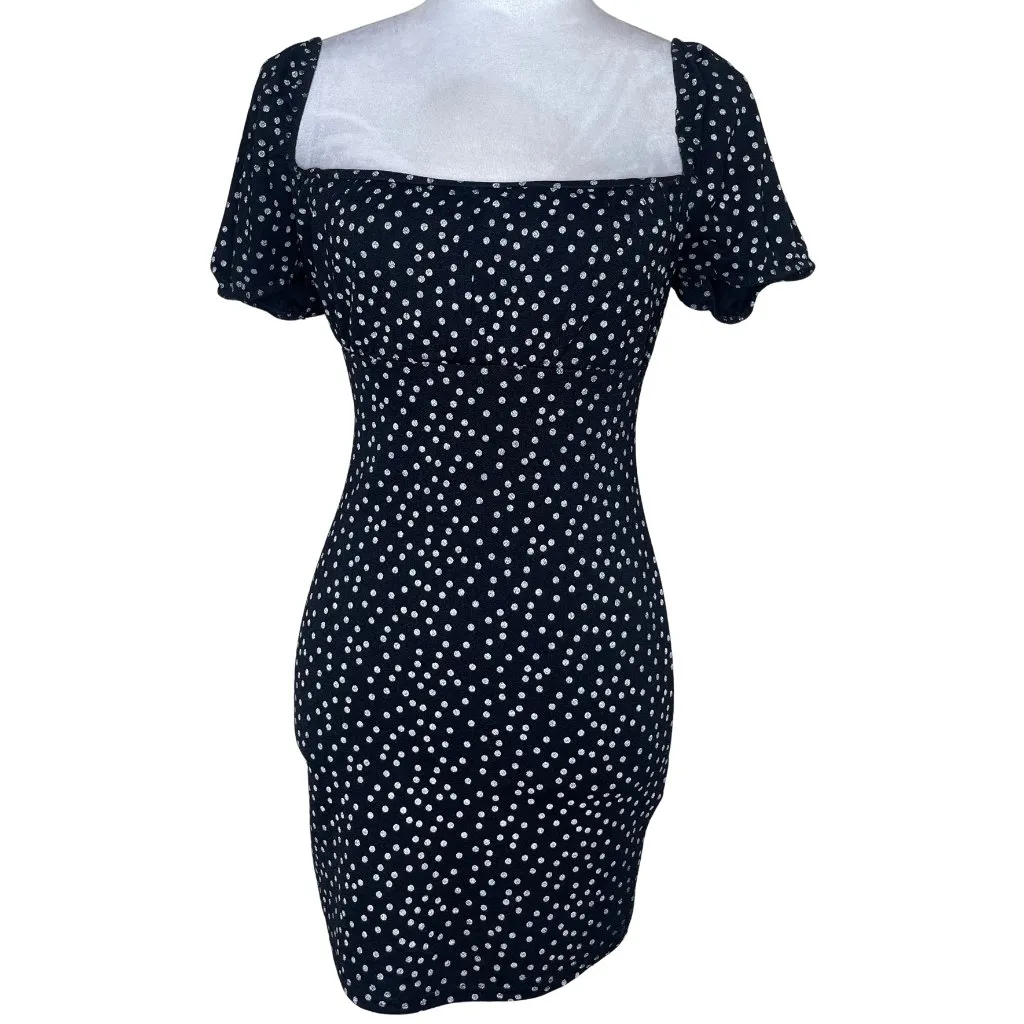 90's Black White Polka Dot Puff Sleeve Milkmaid Mini Dress 6 Girly - Image 3