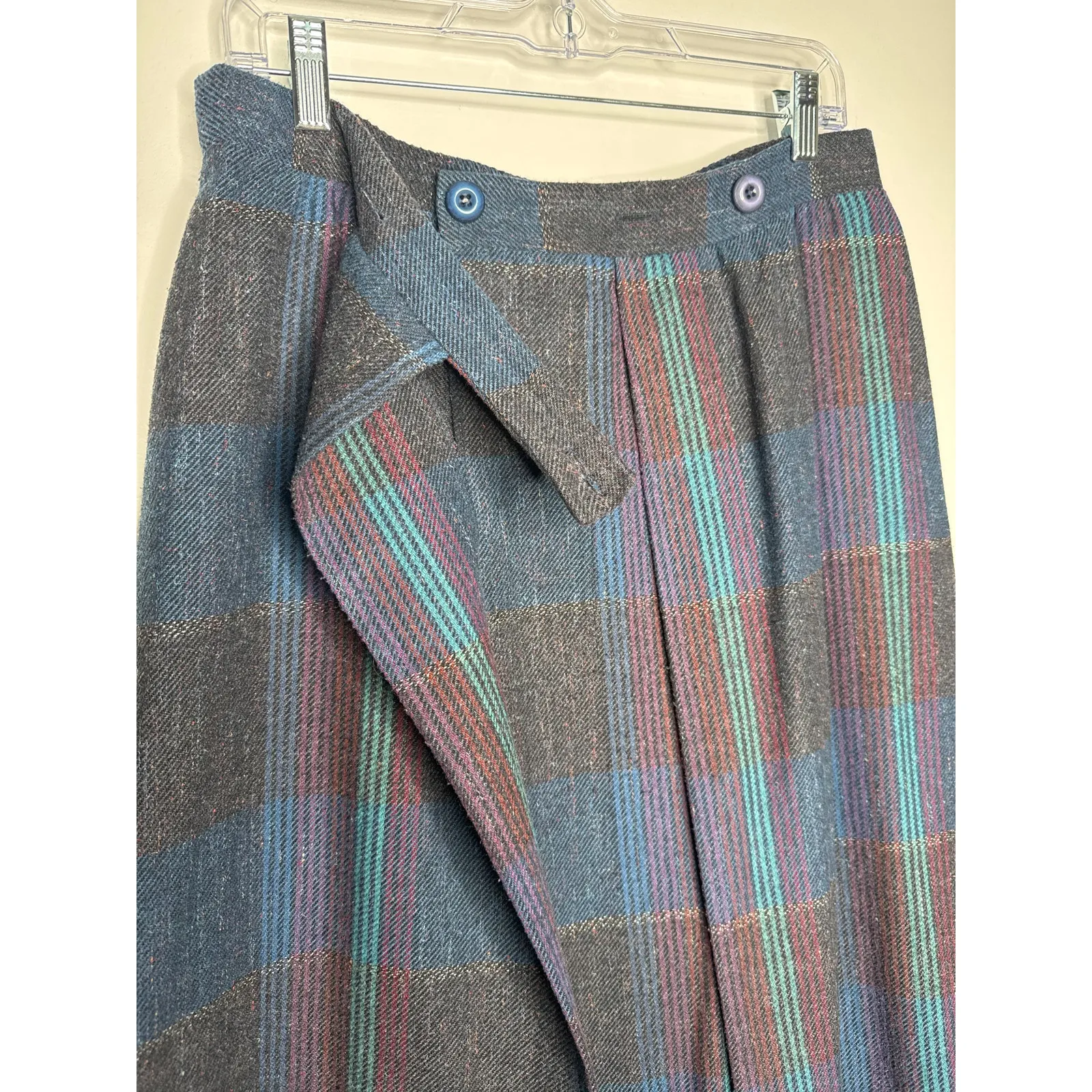 1980s Tan Jay Plaid Wool Midi Skirt Made in USA Preppy Large Gray - Image 6