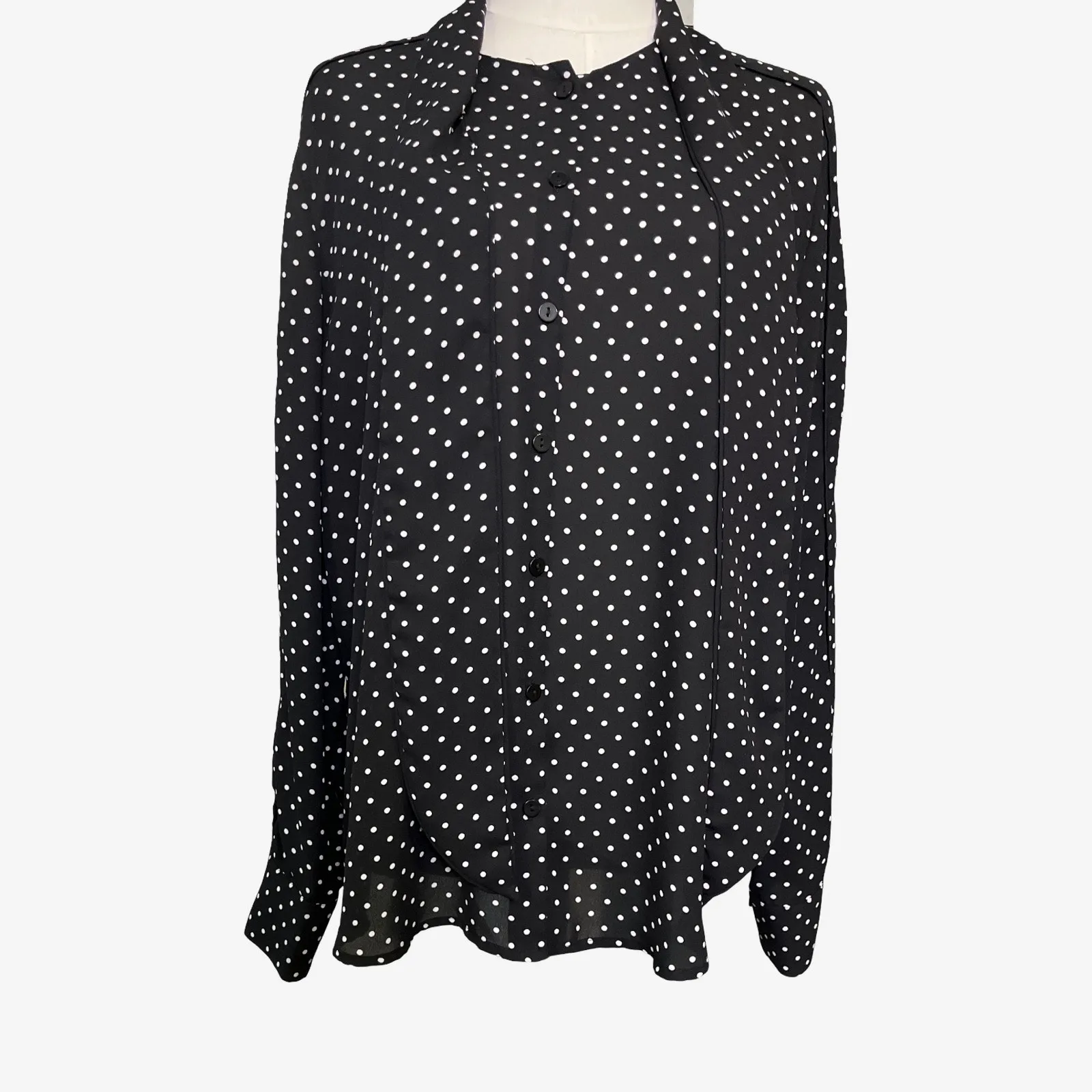 Who What Wear Black White Polka Dot Tie Neck Blouse XL Long Sleeve - Image 6