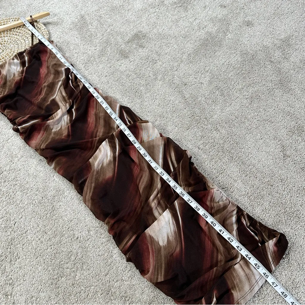 Lovely Day Women’s Ruched Mesh Sleeveless Midi Slit Dress in Brown Tie Dye M - Image 11