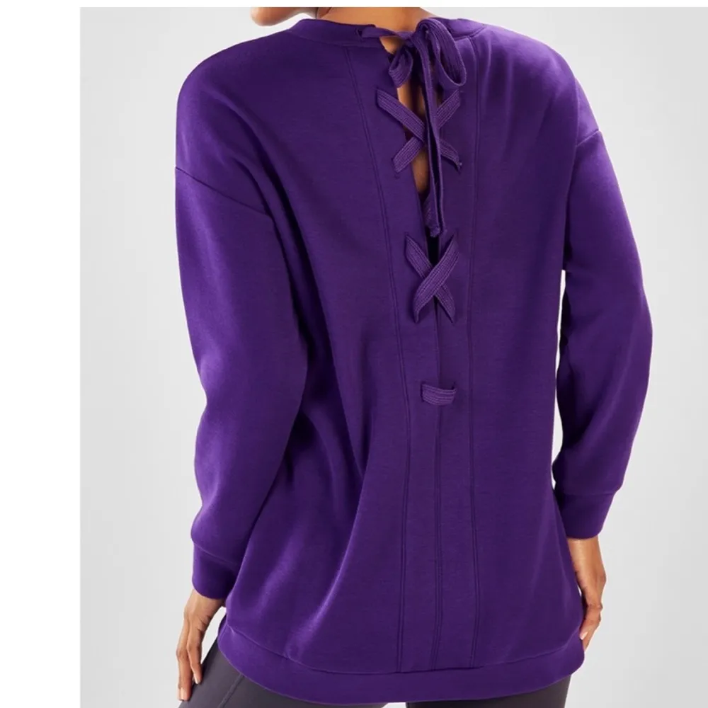Fabletics Nina Lace Up Back Pullover Sweatshirt Color Purple Size S EUC - Image 2