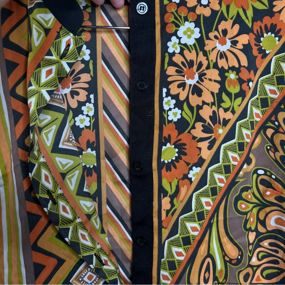 Vintage Bob Mackie Wearable Art Blouse Women’s Size Medium Mandarin Collar Retro - Image 3