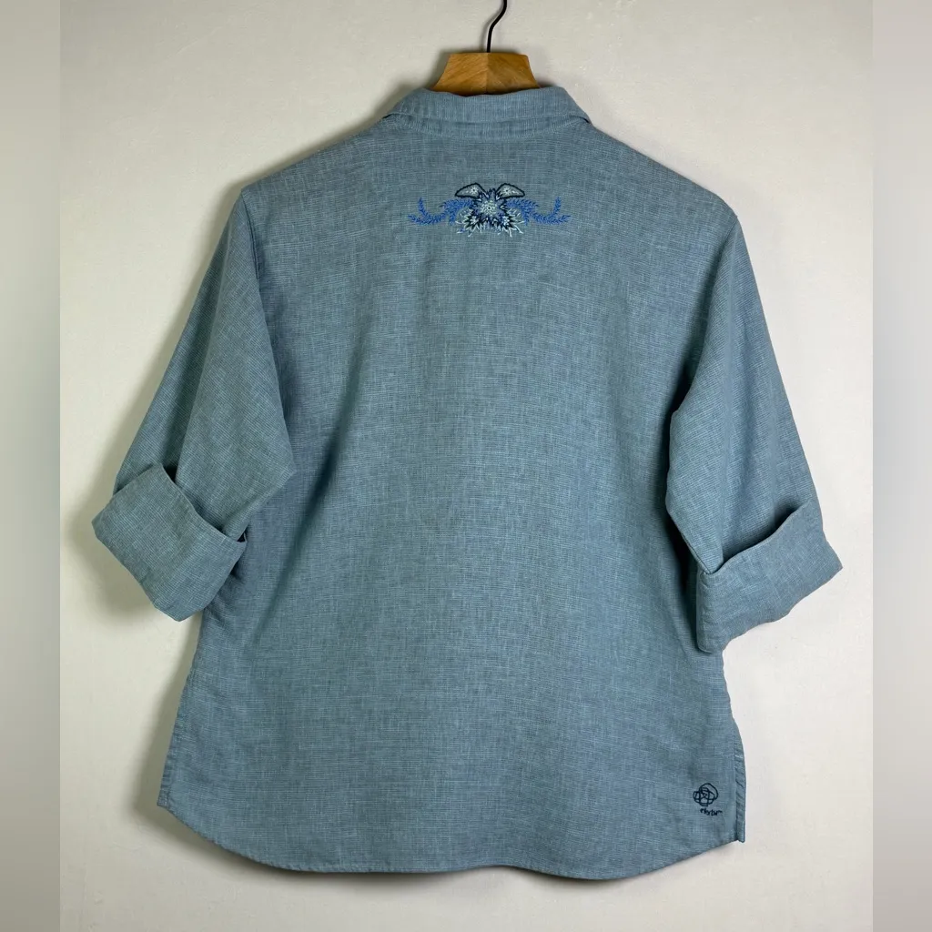 Patagonia Women’s Archive “Rhythm” Embroidered Hemp Button-Up Shirt L Rare - Image 7