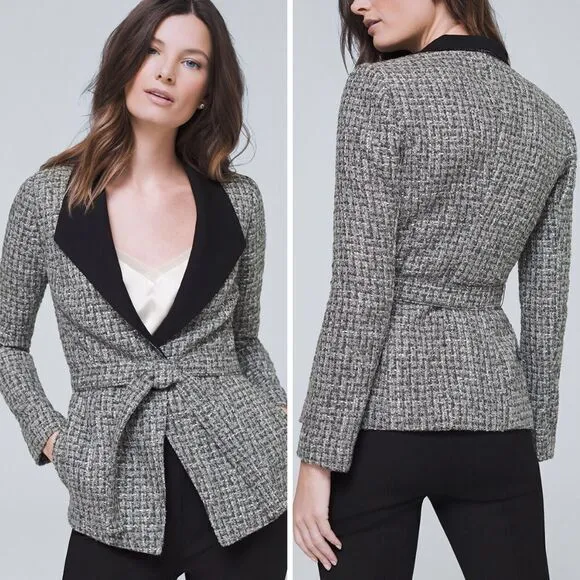 NEW White House Black Market‎ Belted Tweed blazer Jacket With Removable B… - Image 2