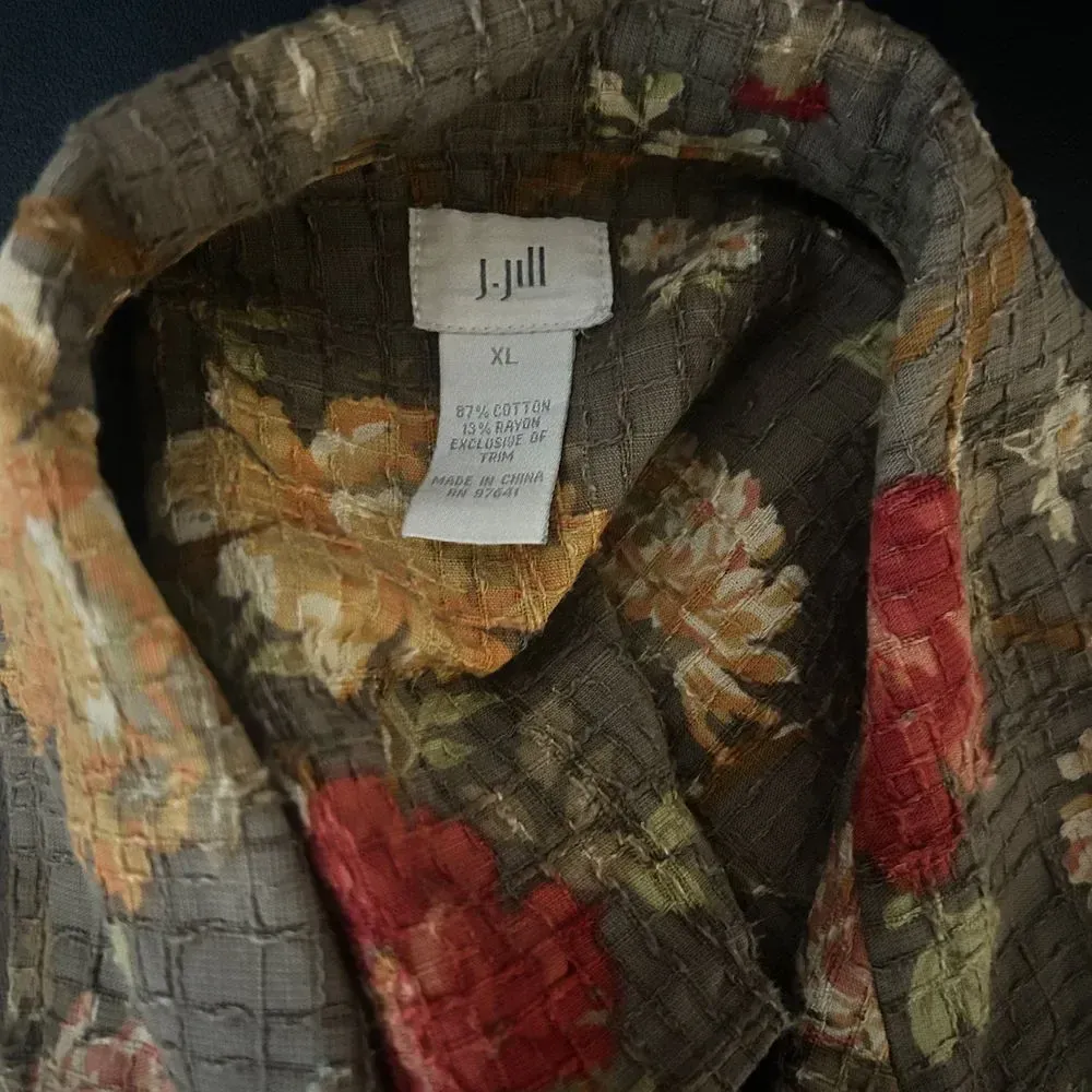 J. JILL Olive FLORAL SHABBY CHIC BLAZER Jacket Size XL‎ Green - Image 5