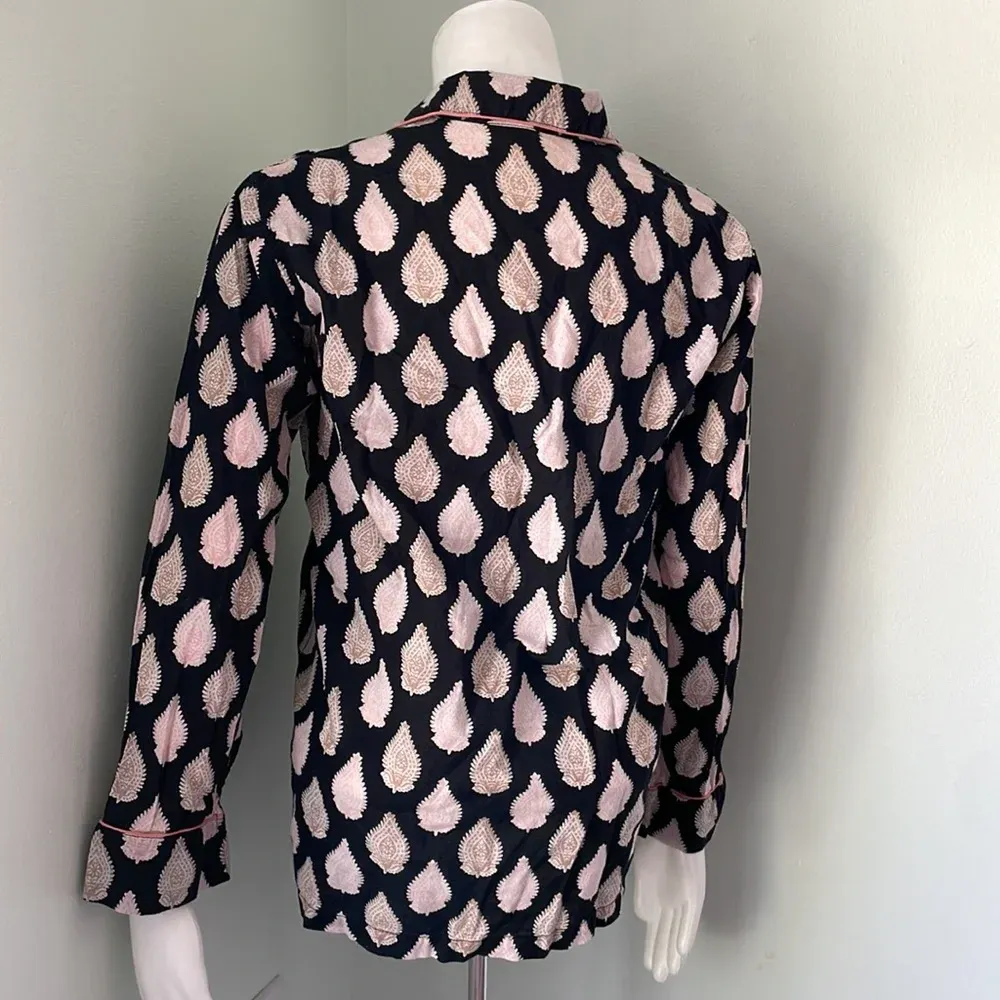 Roberta Roller Rabbit Black Orange Paisley Printed Pajama Top - Image 5