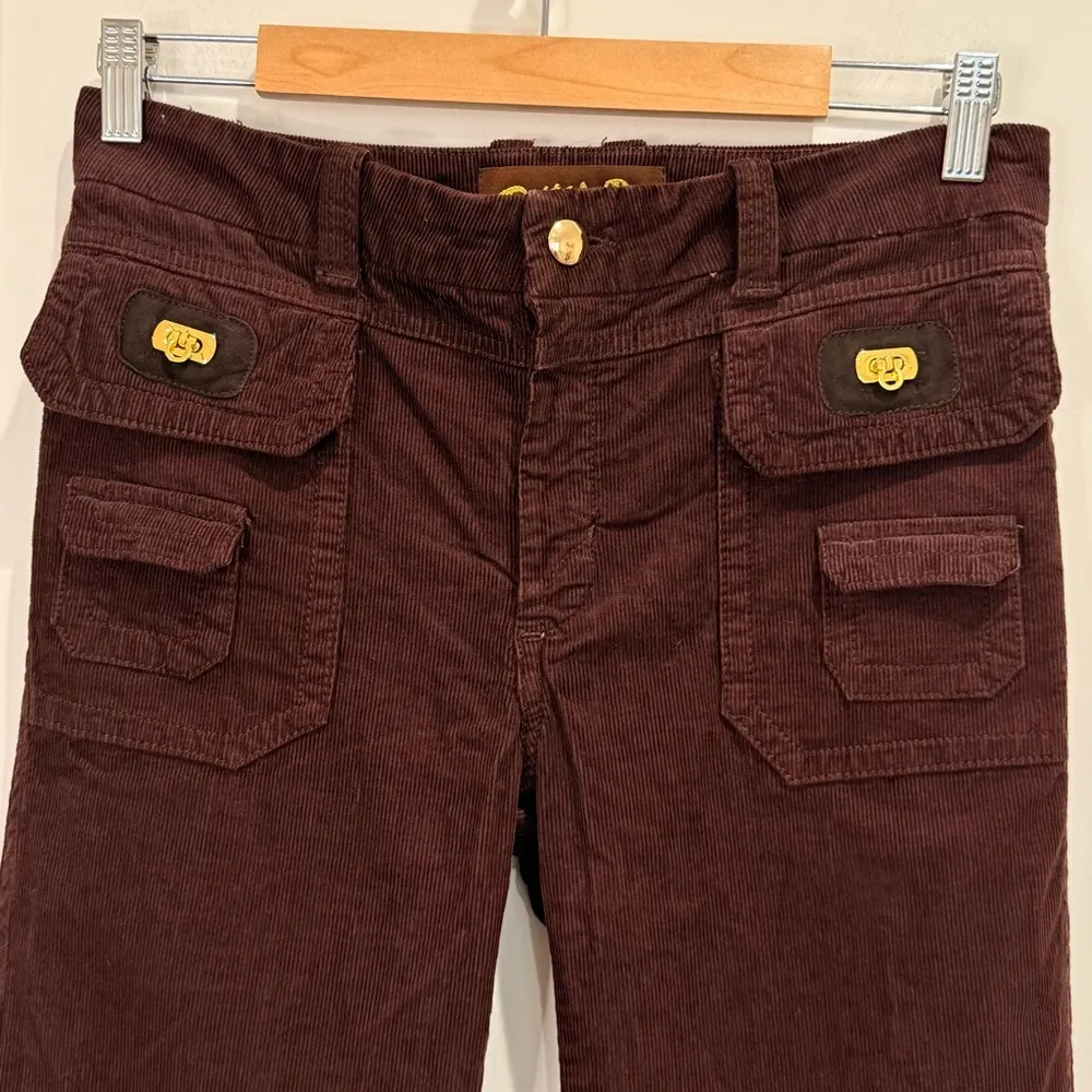 Dittos Corduroy Flare Pants Brown 28 Wide Leg Utility Pocket Vintage Y2K Retro - Image 3