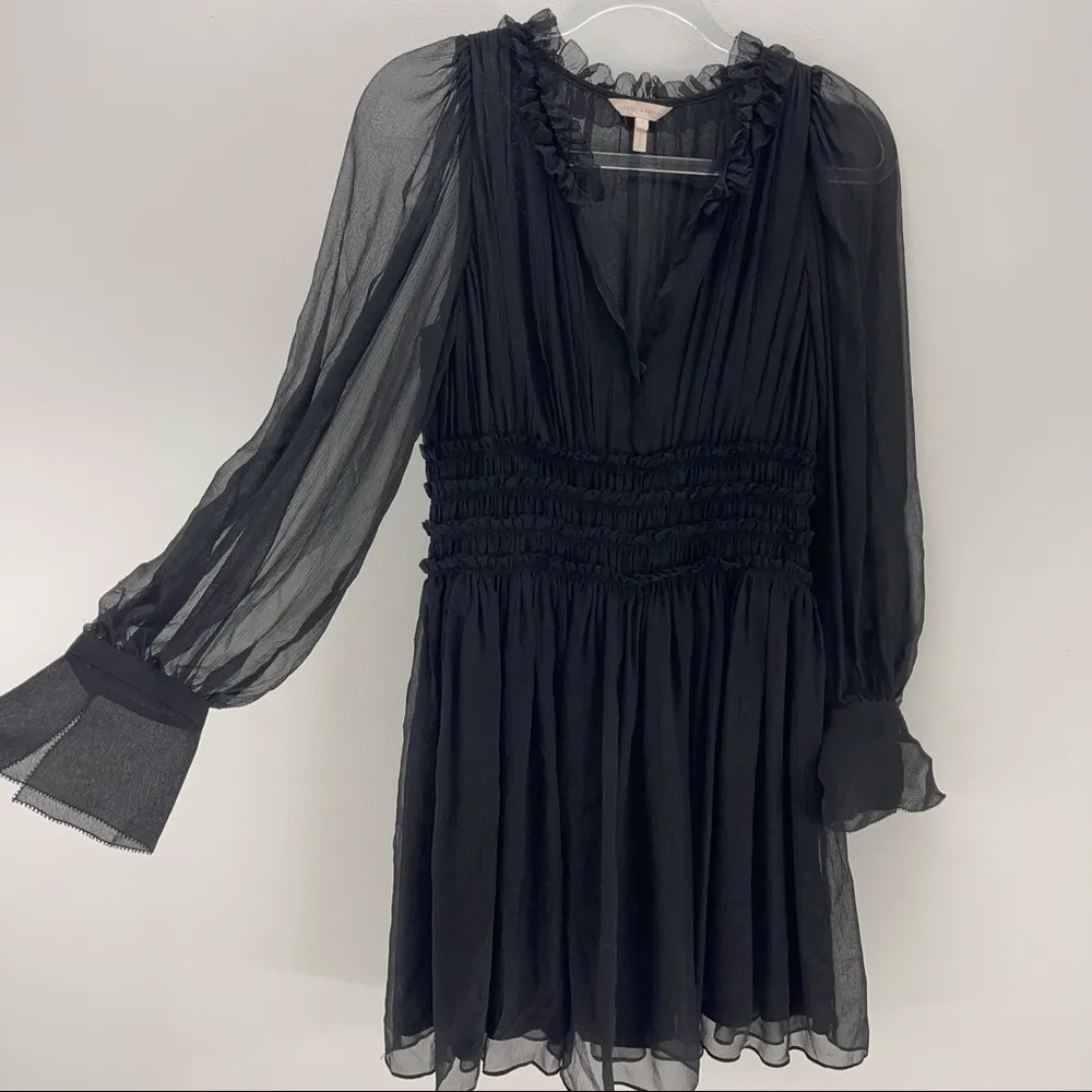 $395 NWOT REBECCA TAYLOR keyhole long sleeved black silk mini dress sexy 4 event - Image 2