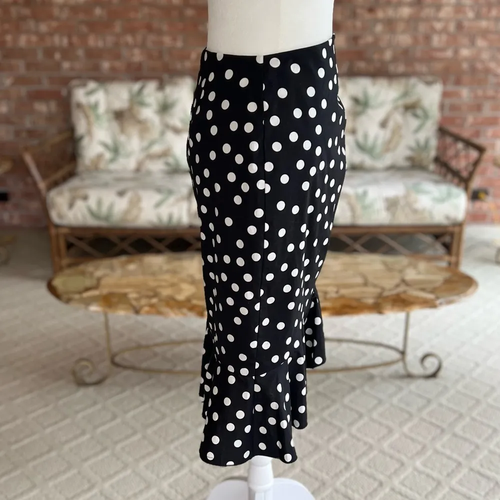WHBM Skirt Polka Dot Black Poplin Ruffled 4 Knee Length Fitted Ruched Cocktail - Image 11