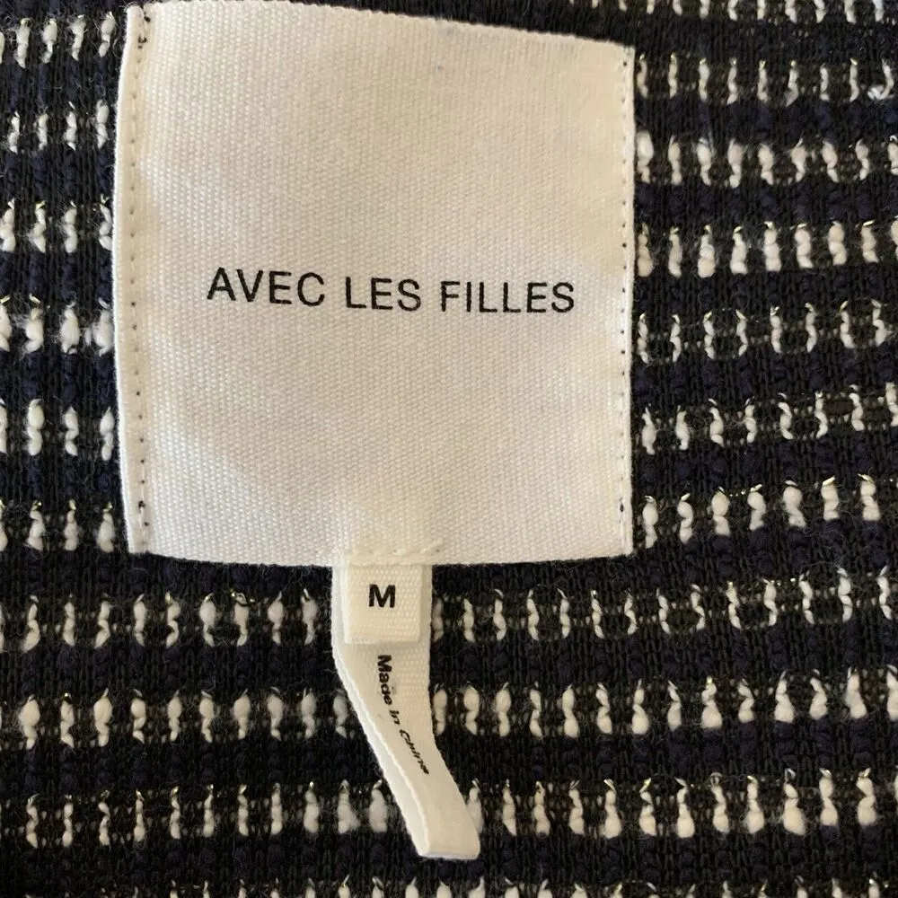 Avec Les Filles Sweater Moto Tweed Faux Leather Trim Asymmetrical Zip Sz M Top - Image 7