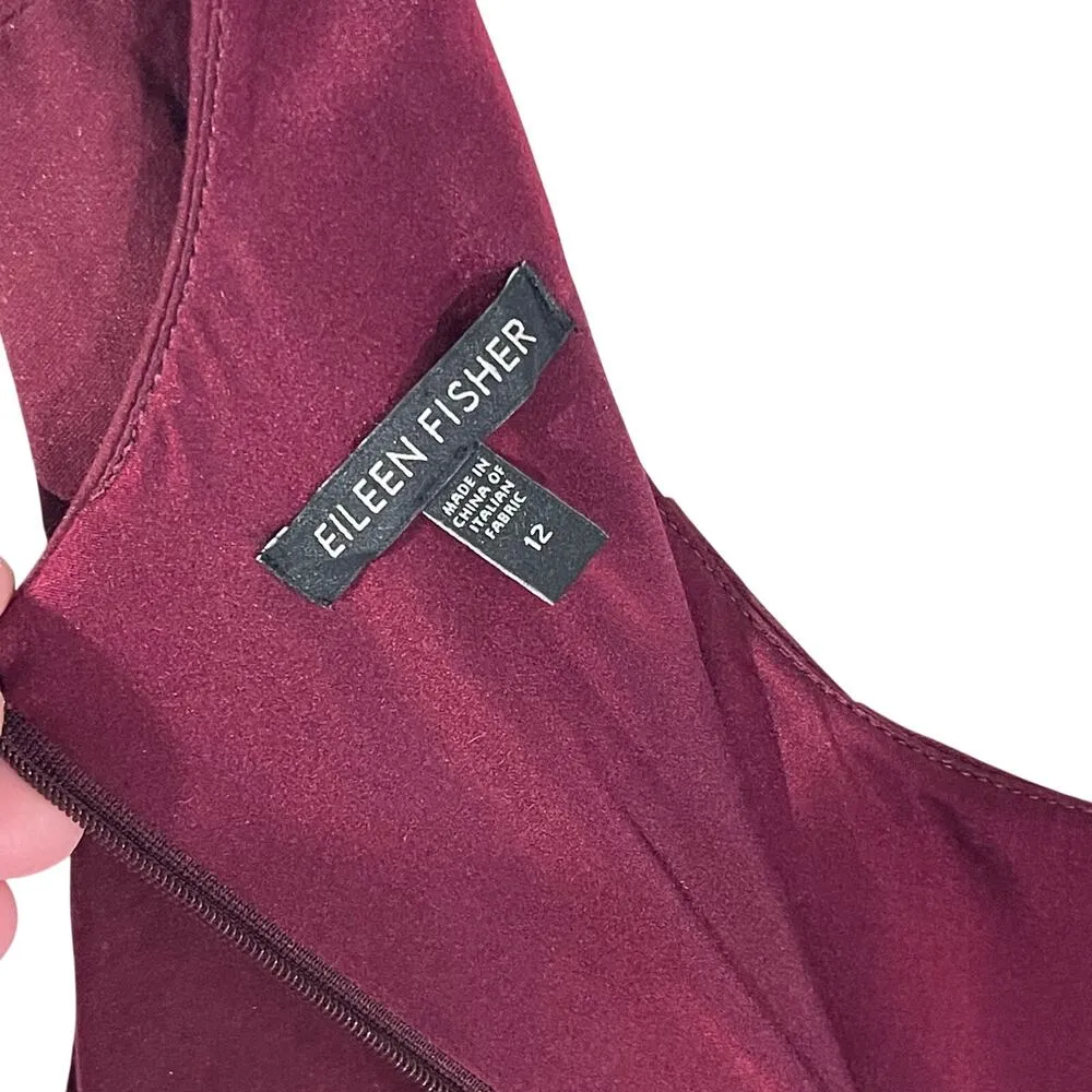 EILEEN FISHER Women’s Burgundy Shirred Bodycon Sleeveless Dress 12 - Image 5