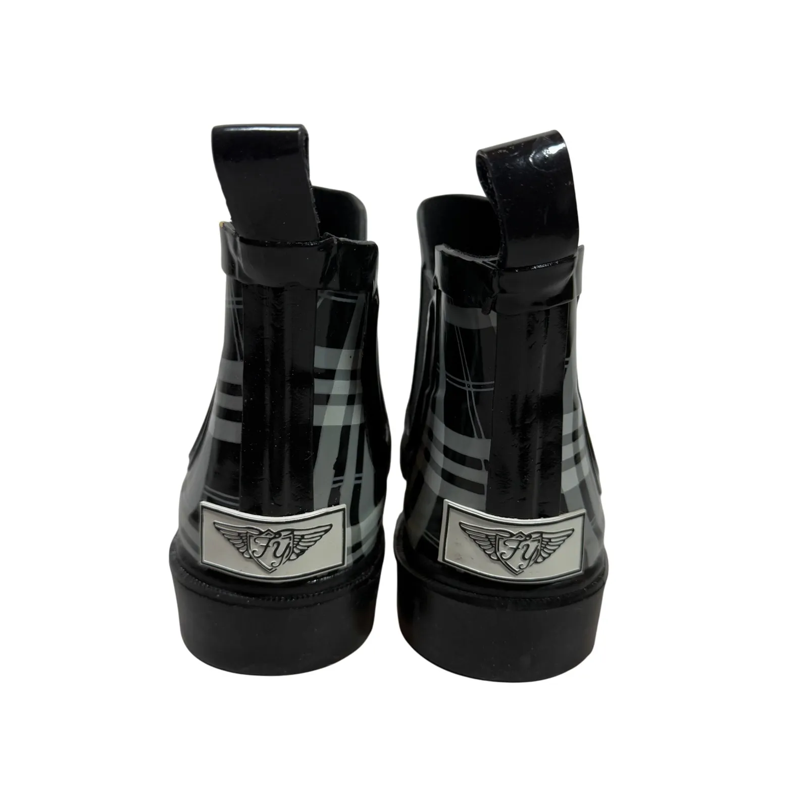 Womens Plaid Chelsea Ankle Rain Boots Black White Gray Size 7 Pull On - Image 4