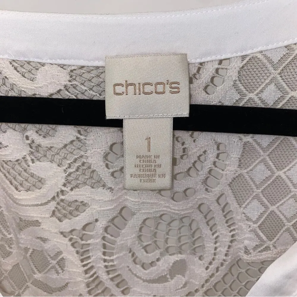 Chico’s White Loose Fit Lace Back & Trim Short-Sleeved Tunic Blouse 1/Medium - Image 3