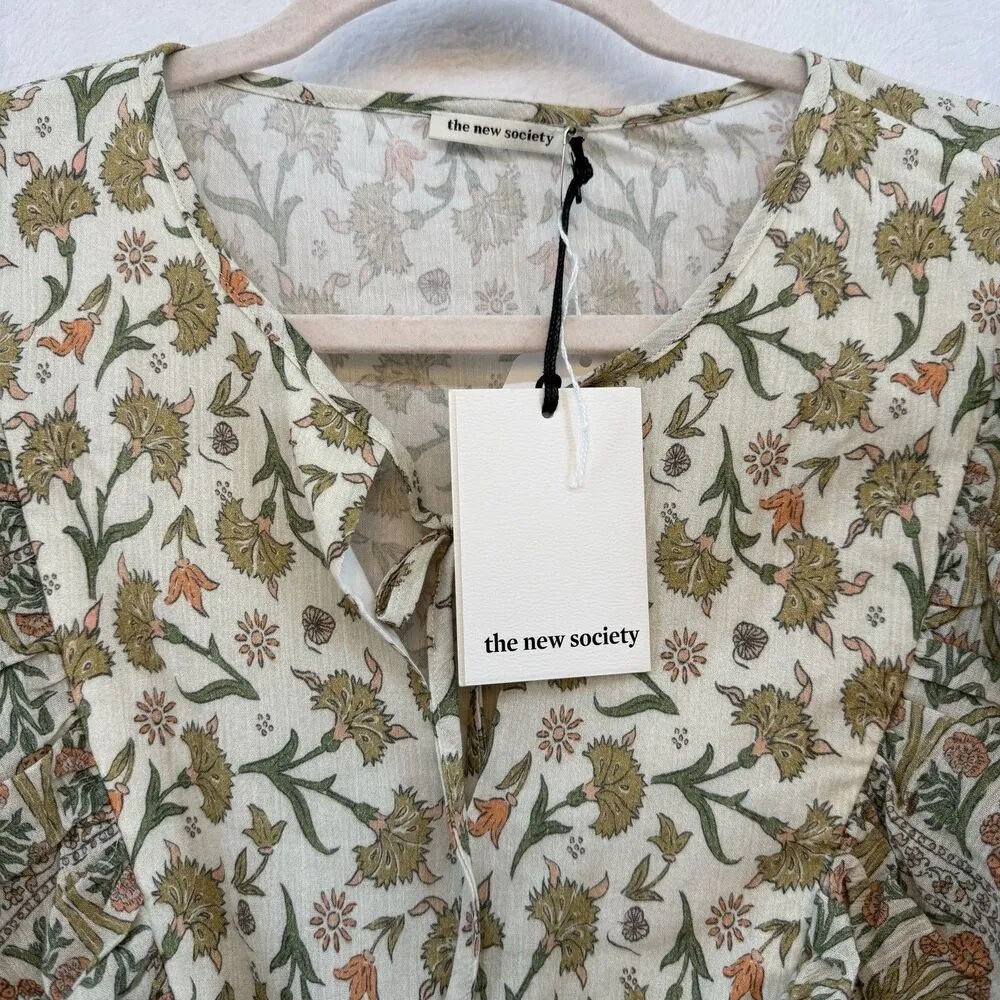 NWT The New Society Indiana Dress Large Beige Floral Lux Organic Cotton Olive Green - Image 8