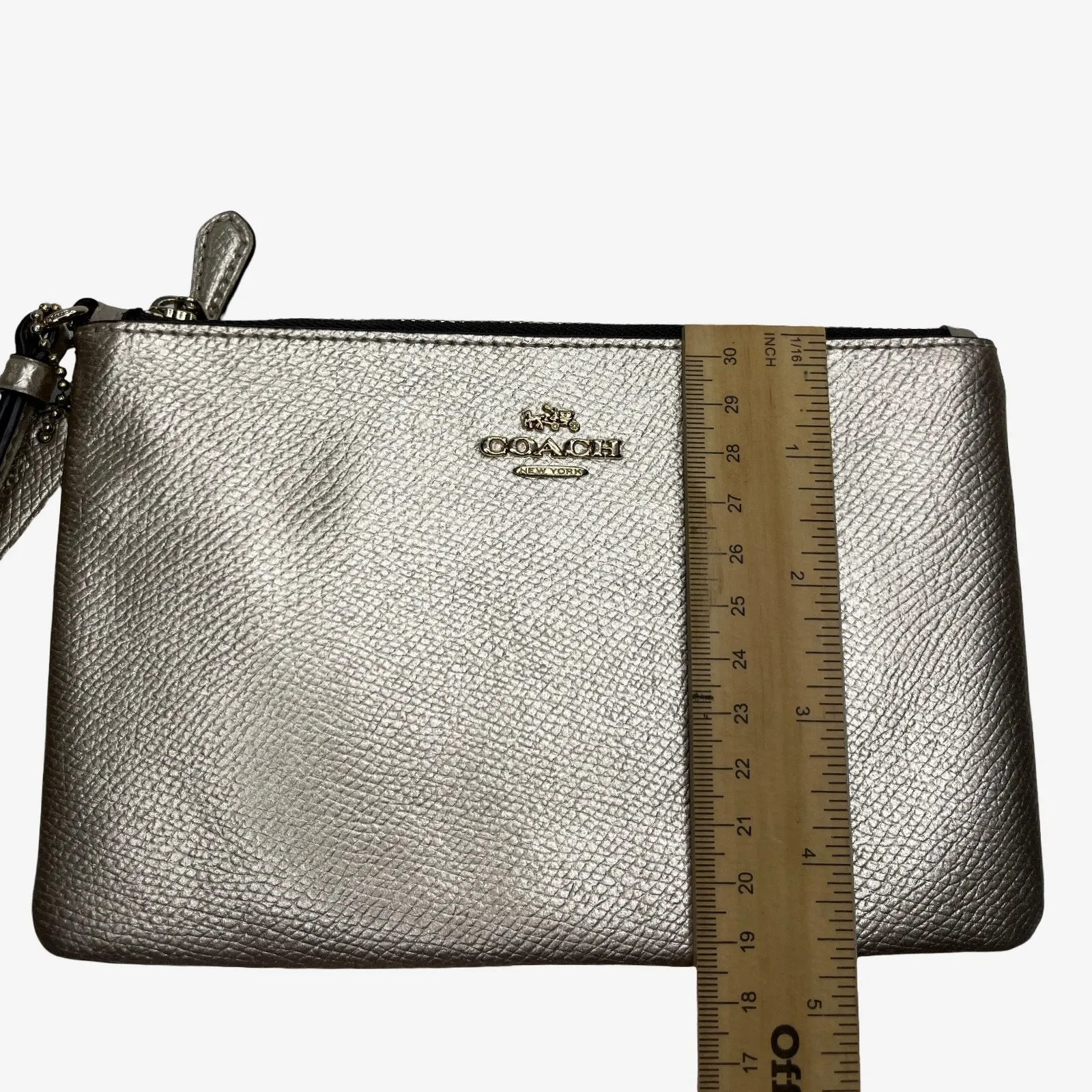 Coach Metallic Leather Large Corner Zip Wristlet Gold Pebbled Leather - Image 14