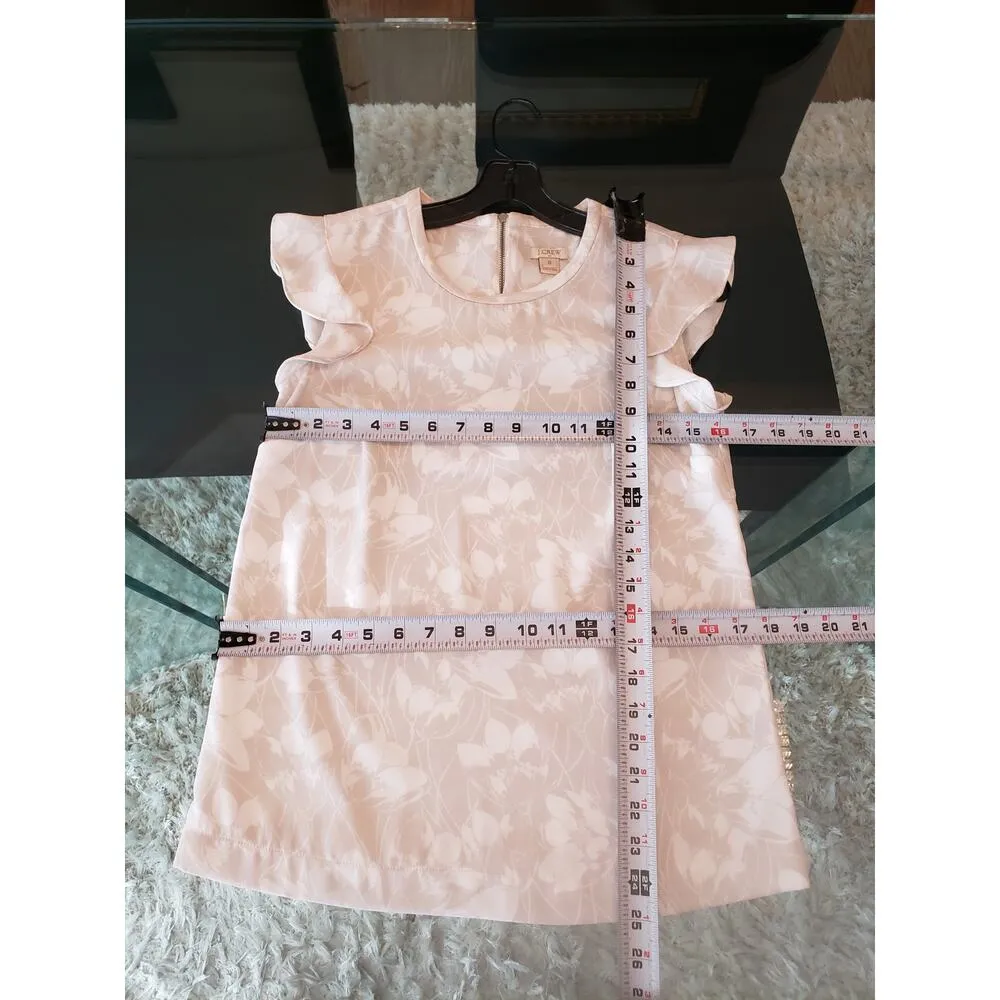 J.Crew Blouse Top Women's 0 Beige Floral Back Zip Ruffle Cap Sleeve Crew Neck - Image 7