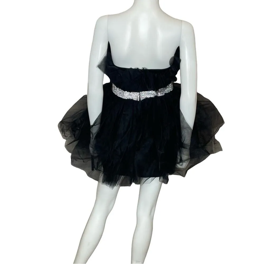 B DARLIN Juniors' Strapless Embellished-Waist Tulle Dress Black Sz 7/8 - Image 6