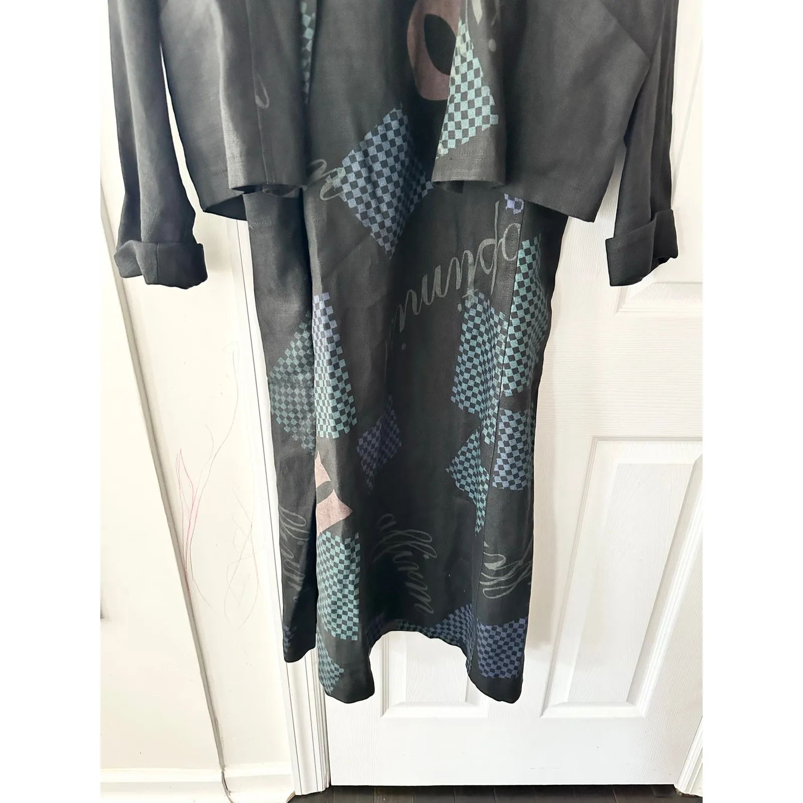 Beppa Vintage Black Linen Art To Wear Long Jumper Overall Dress Jacket Set Small - Image 3