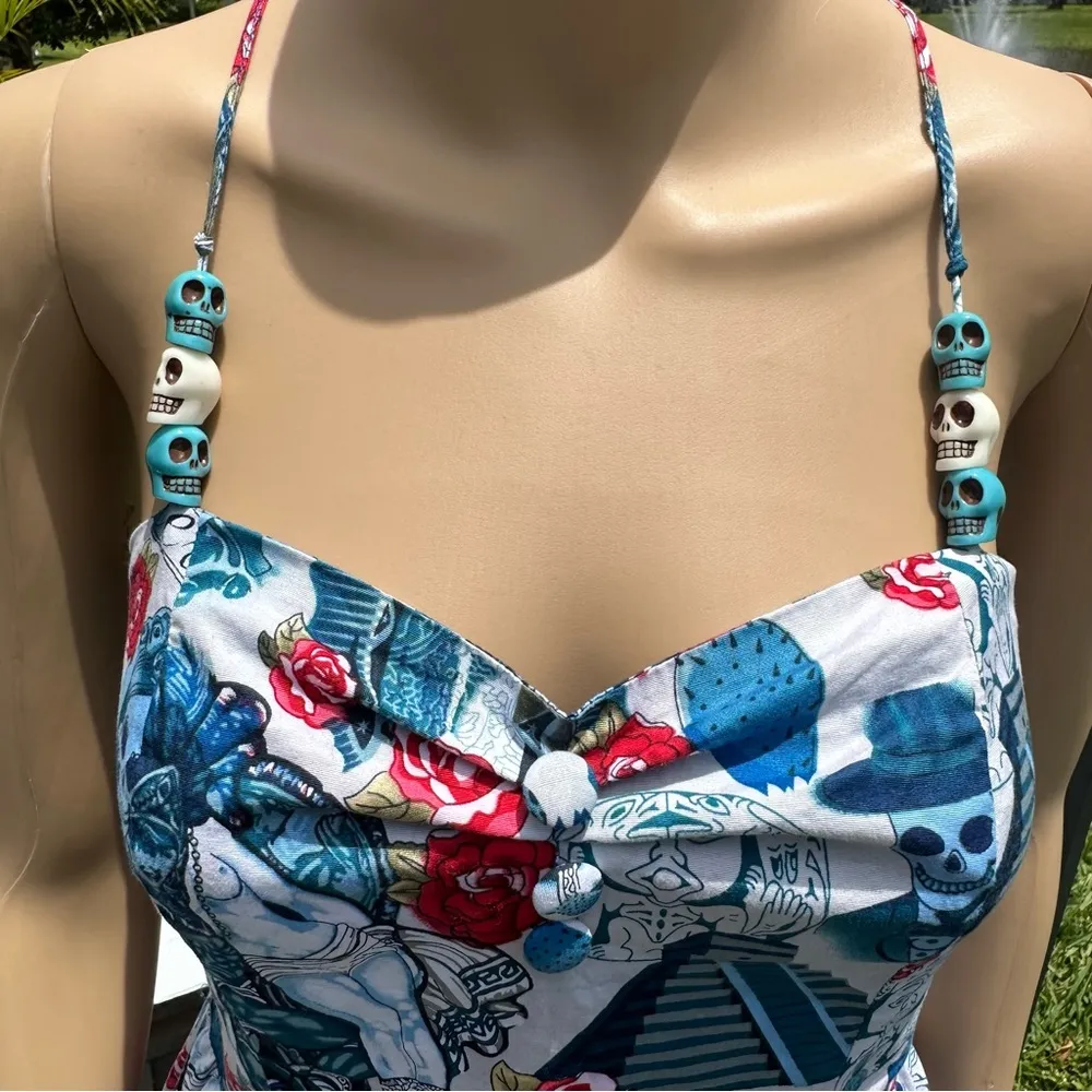 Amor Eterno (Eternal Love) white,blue,red spaghetti strap dress Sz S - Image 11