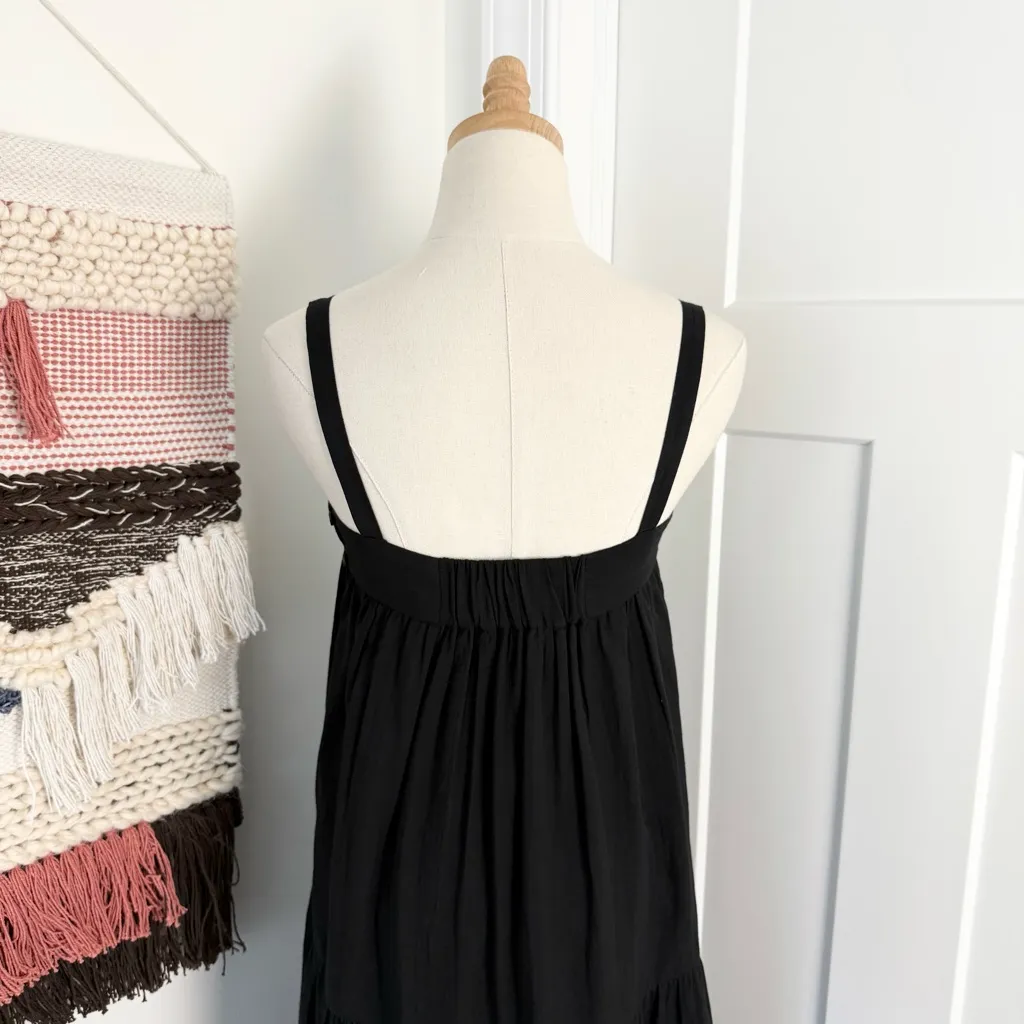Jenni Kayne Summer Dress Square Neckline Tiered Linen Blend Black Sz S - Image 9