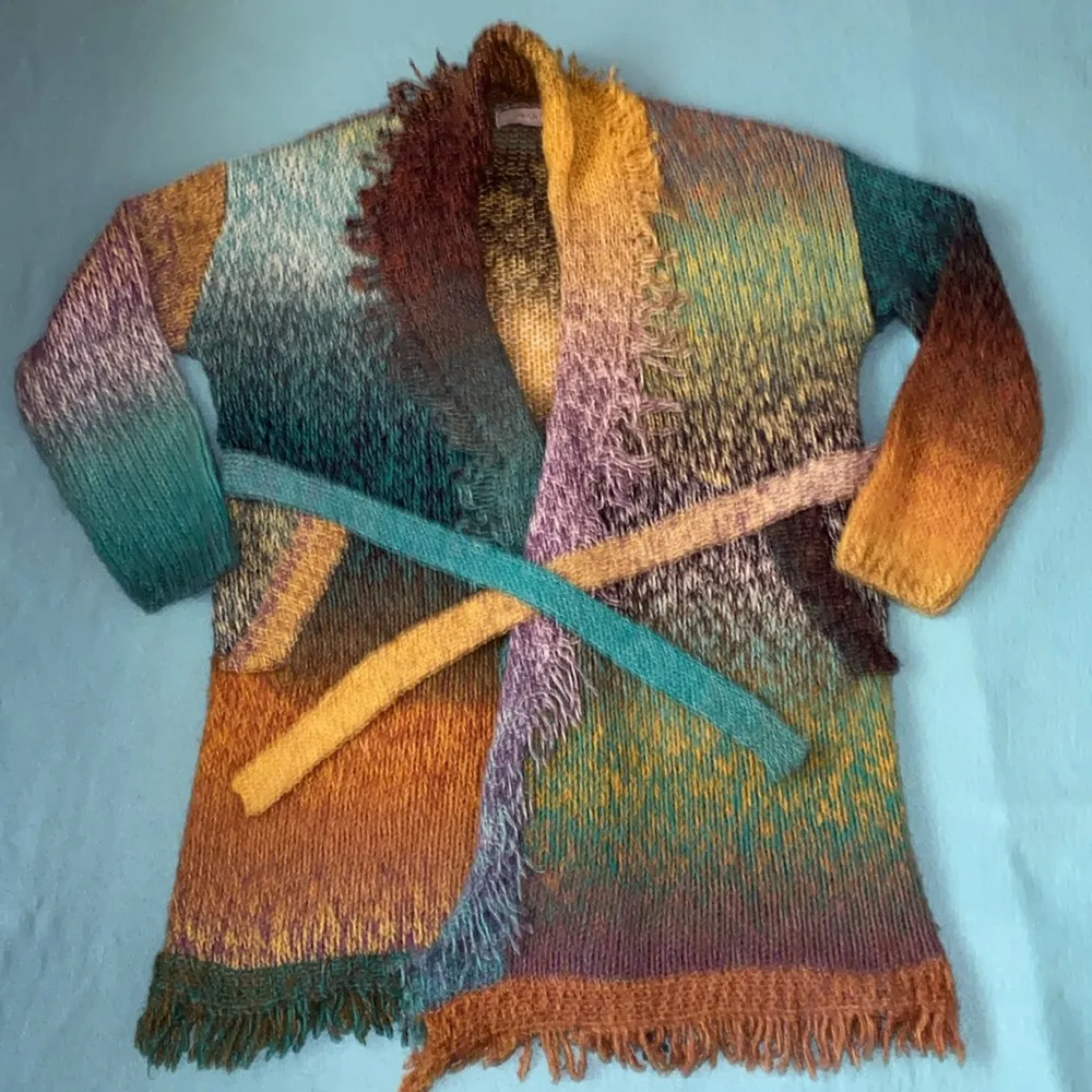 ANTHROPOLOGIE GREYLIN Natalia fringe wrap knit wool sweater blanket NEW size M - Image 2