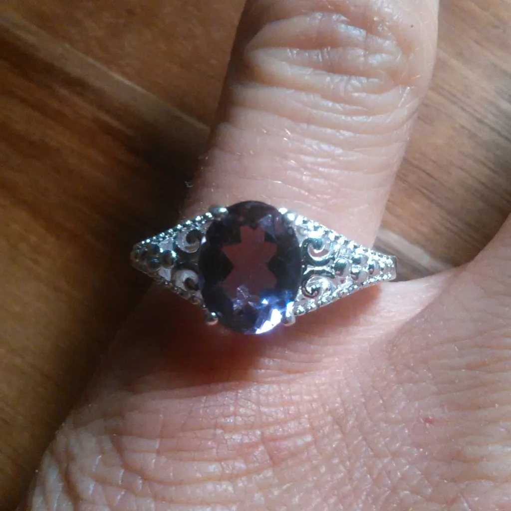 Bolivian Amethyst Sterling Silver Solitaire Ring (Size 5) - Image 8