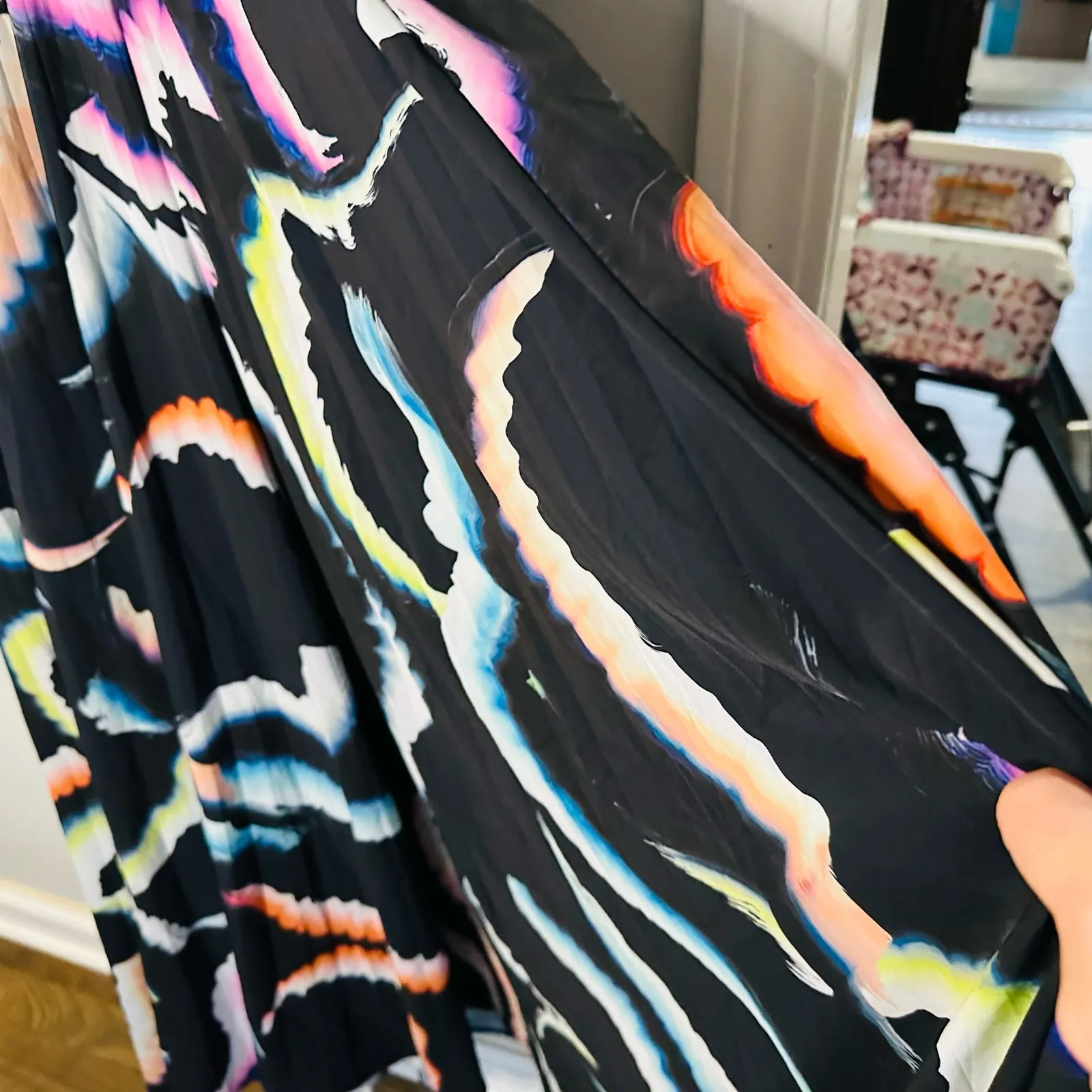 A.L.C. Midnight Multicolor Leah Papilio Pleated V-Neckline Repaired Dress Size 6 - Image 13