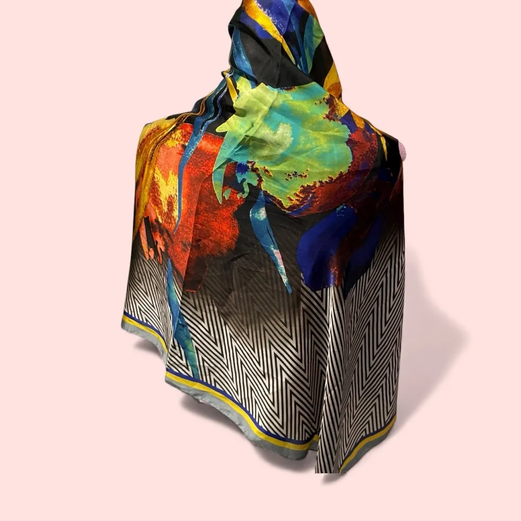 Beautiful silk blend oversized super huge abstract tropical zebra scarf 52 x 52 - Image 4