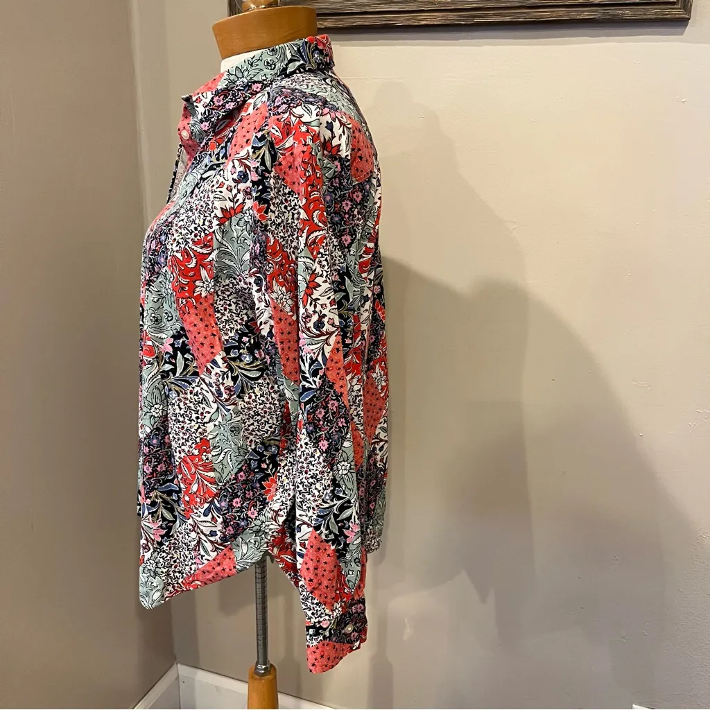 Loft  Bloom Patchwork Long Sleeve Button Down Top Women’s Size Large Petite - Image 4