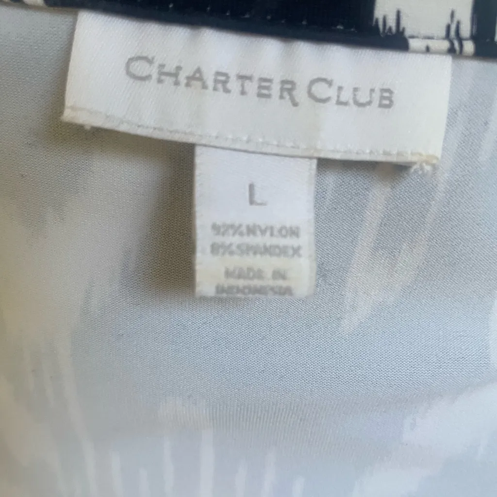 Charter Club Navy and White Patterned Dress - Size Large - Image 5