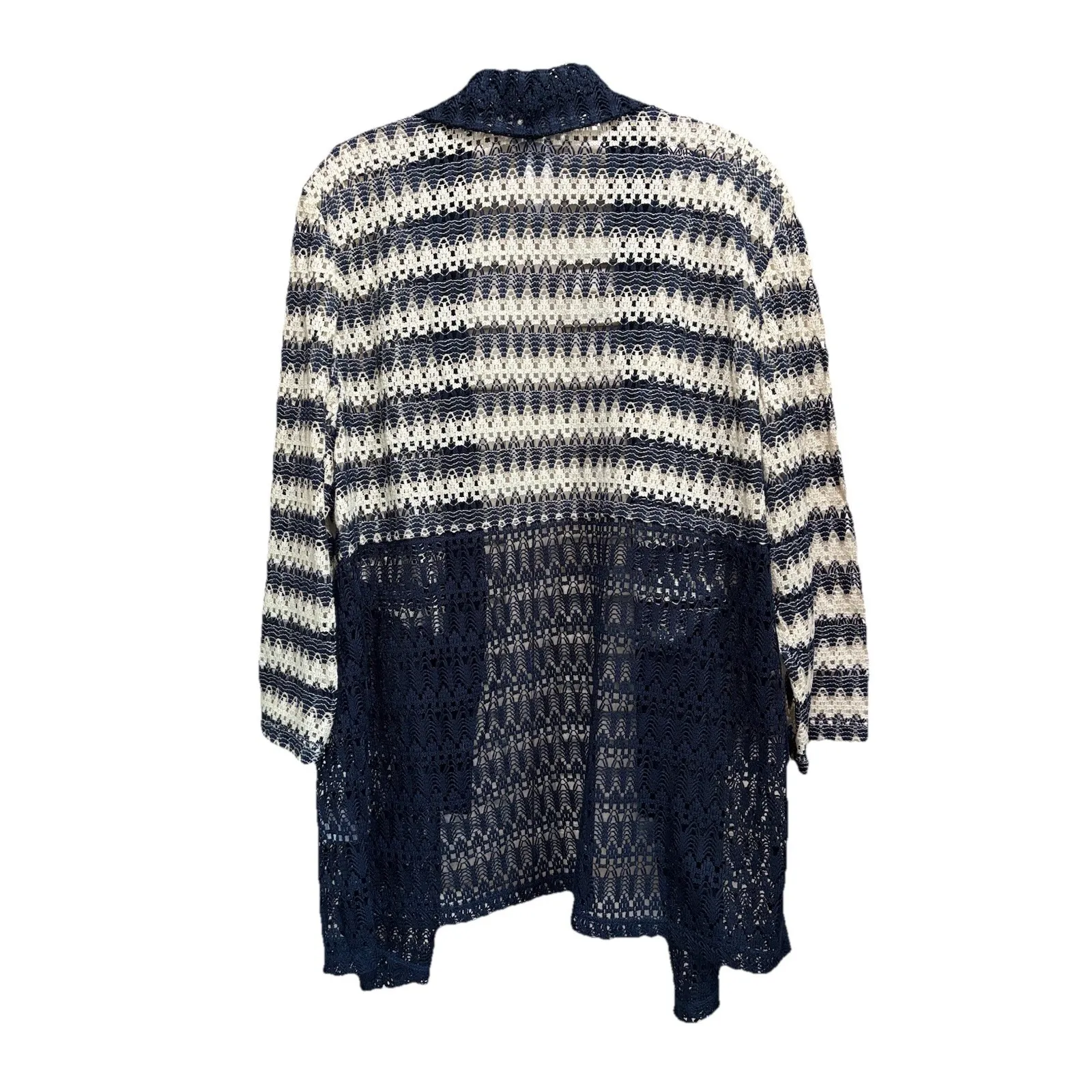 Alfred Dunner Crochet Open Navy/Cream Striped Cardigan Size 2XL 3/4 Sleeve - Image 4