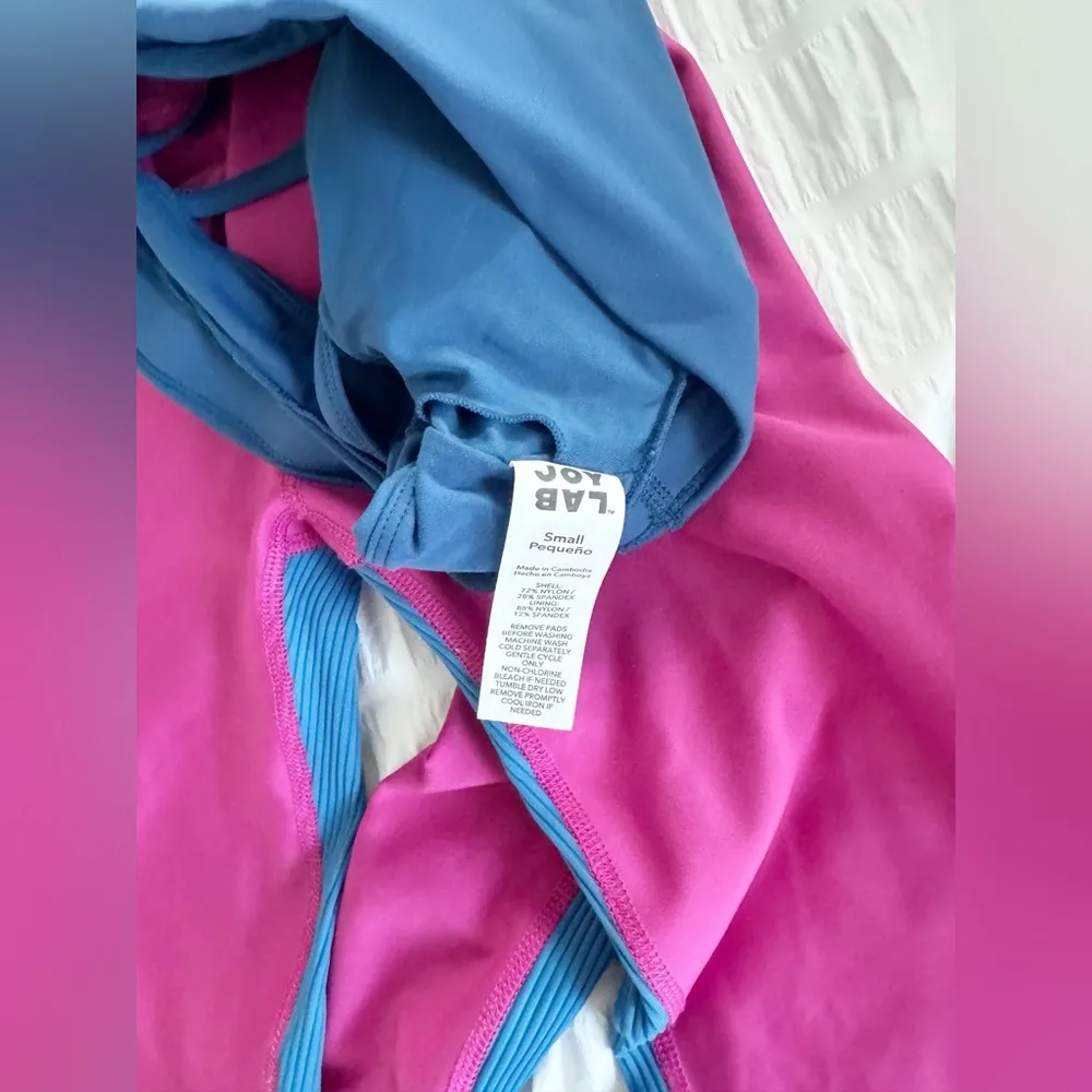 Workout Set Outfit Peloton JoyLab Small XS Pink Leggings Blue Sports Bra - Image 5