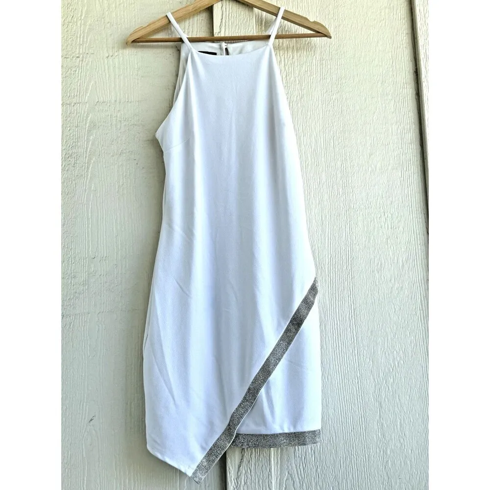BCX Juniors Asymmetrical Hem Rhin Off White mini dress casual party Size L - Image 3