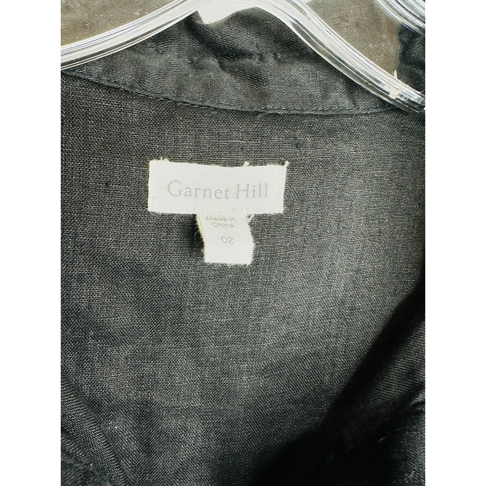 garnet Hill Black Linen Button Front Long Sleeve Tunic Shirt size small pocket - Image 4