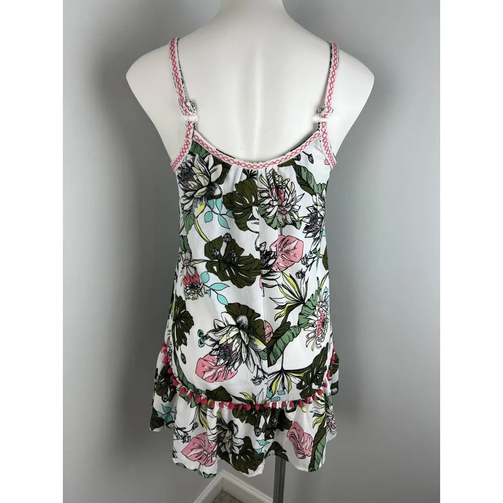 Miken Swim Tropical Floral Tiered Pom Pom Swim Beach Coverup Small - Image 3