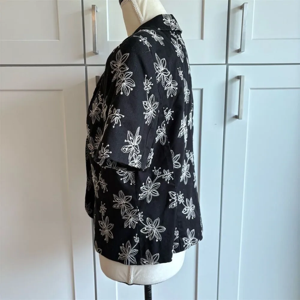 Judith Hart Women's Black Floral Cotton Embroidered Blazer Size 12 Short Sleeve Black - Image 5
