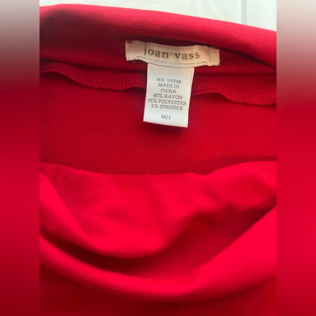 Joan Vass Red long sleeve drape front dress with pockets. - Image 6